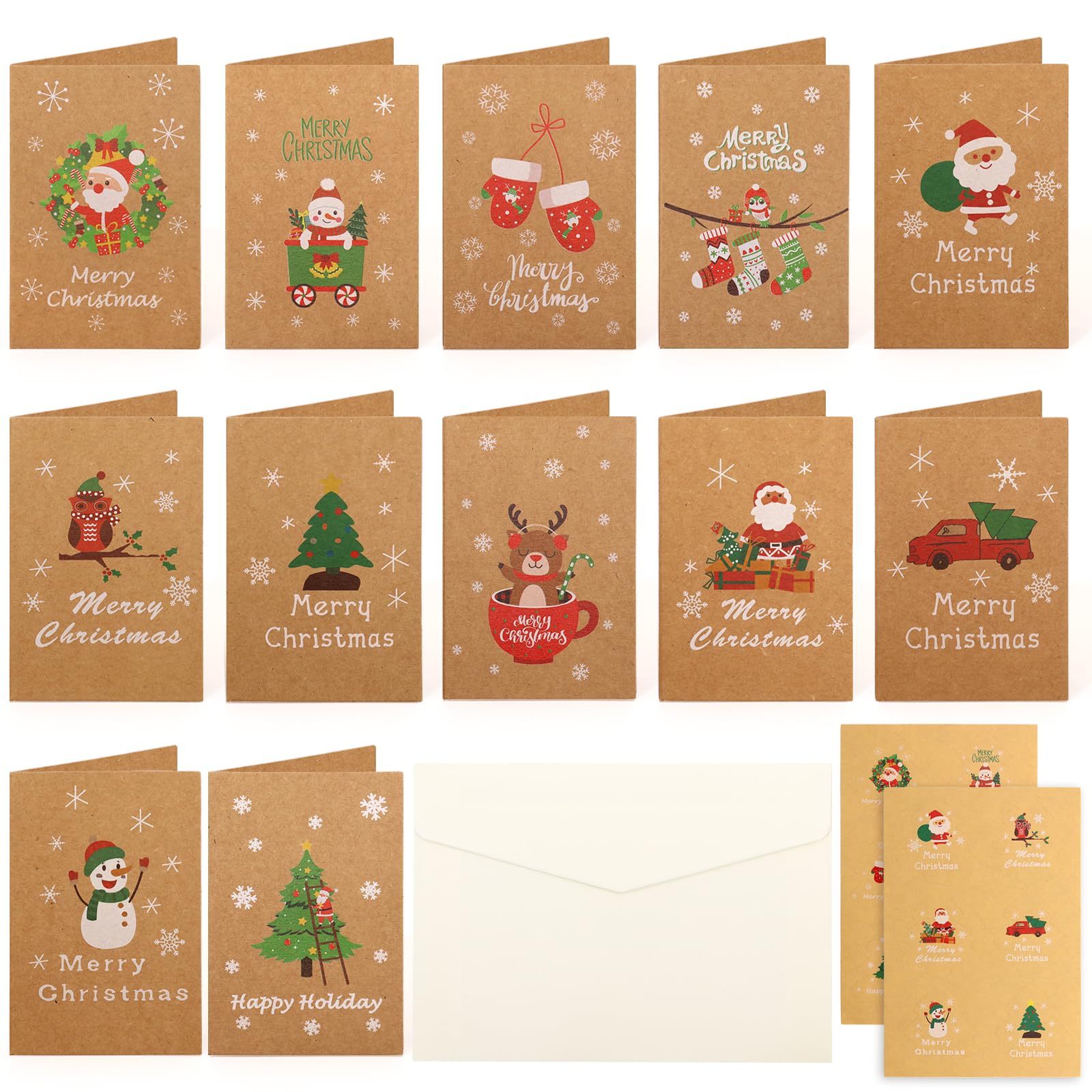 BIROYAL Set 10 Biglietti Di Natale Con Buste - Formato A6, Carta 300g, Interno Bianco, Motivi Morandi