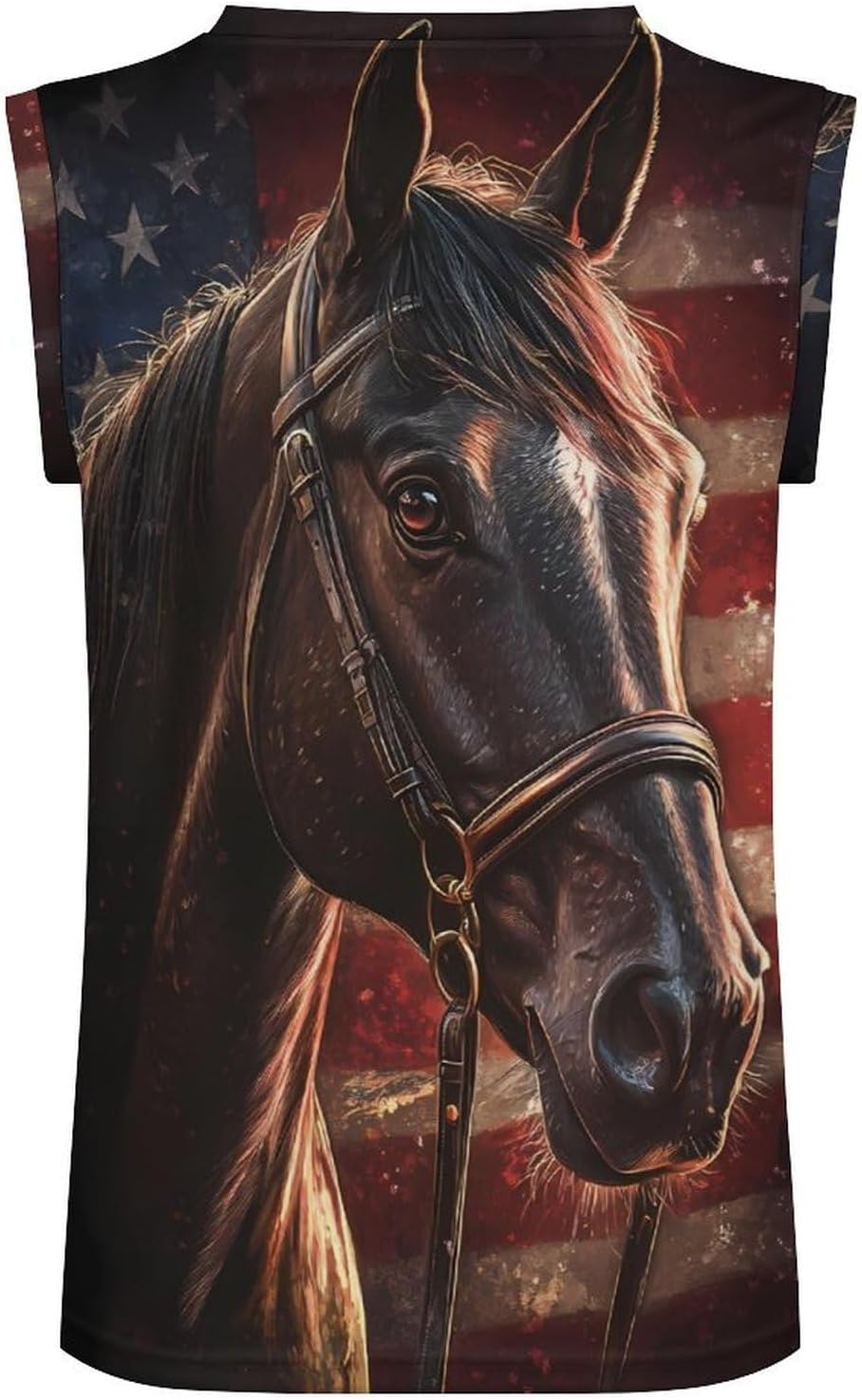 Vintage United States Flag Horses Men's V-Neck Basketball Tank Top Sleeveless Workout Tank Shirts Gym Fitness Tees Vest