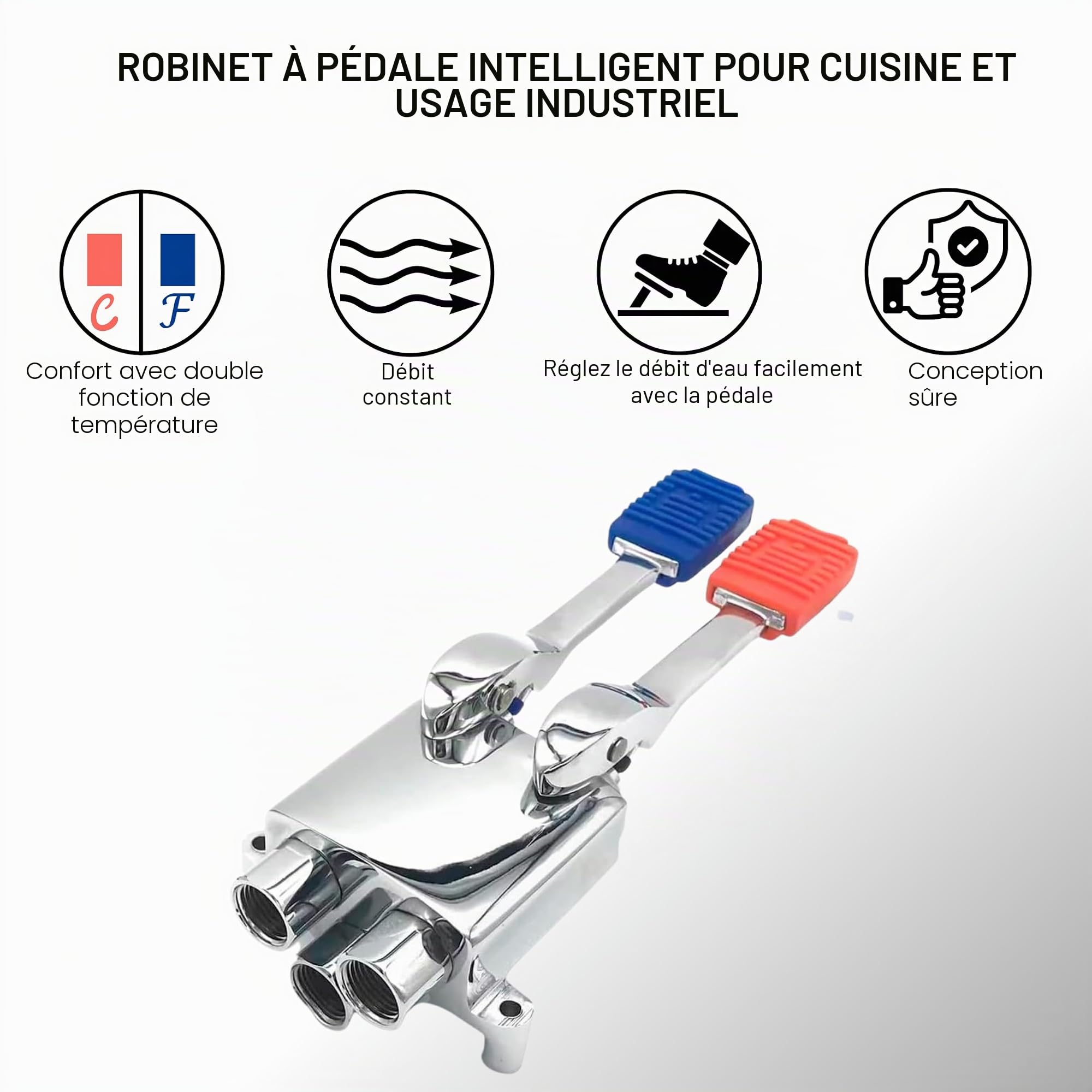 Robinet de pédale 2 leviers et deux pentes. Spécial hôtelier et ateliers.