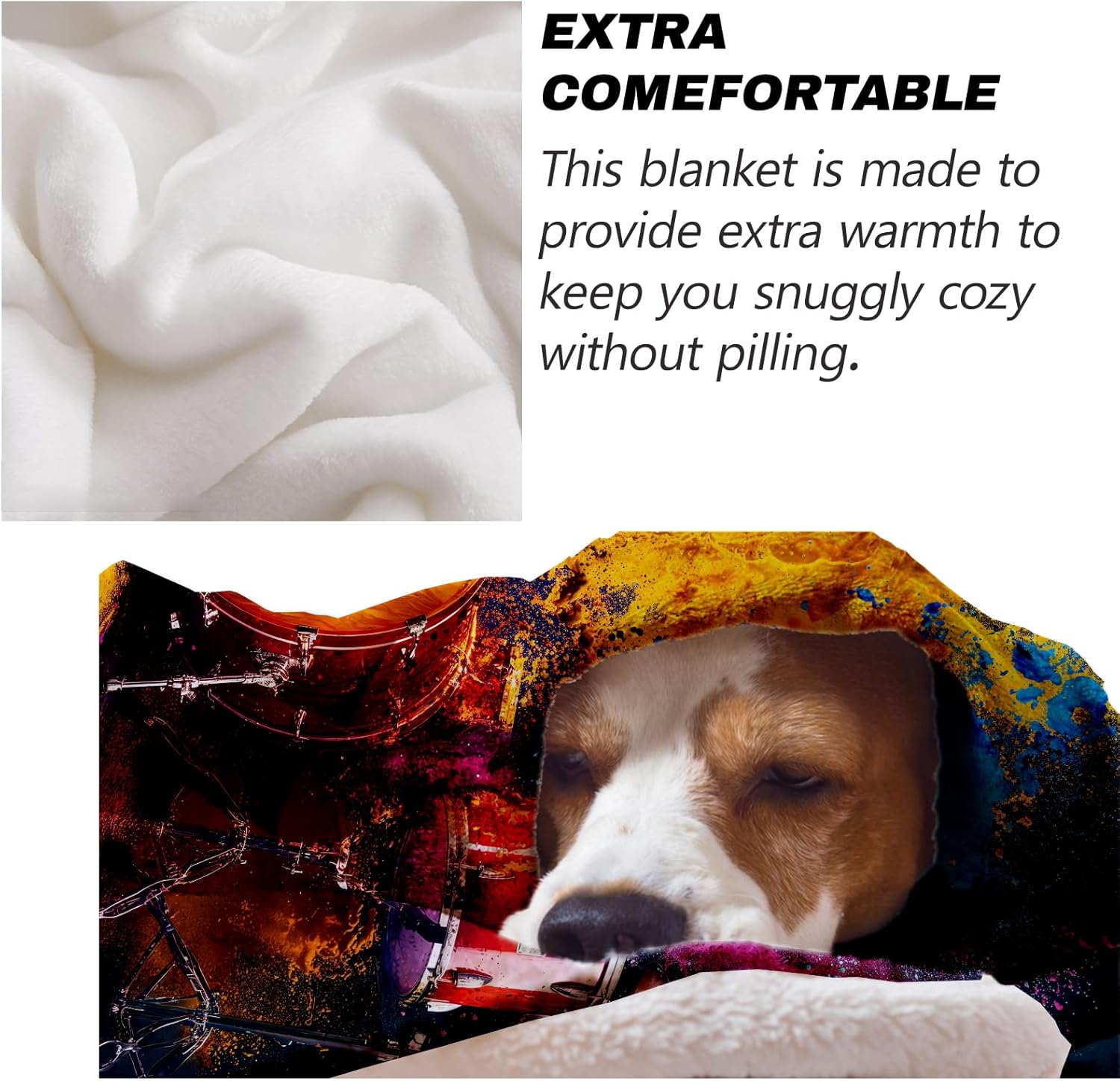 Colorful Drum Set Blanket 50"x60", Music Plush Blankets, Ideal for Home Decor, Couch, Bed, Travel, for Adults and Kids