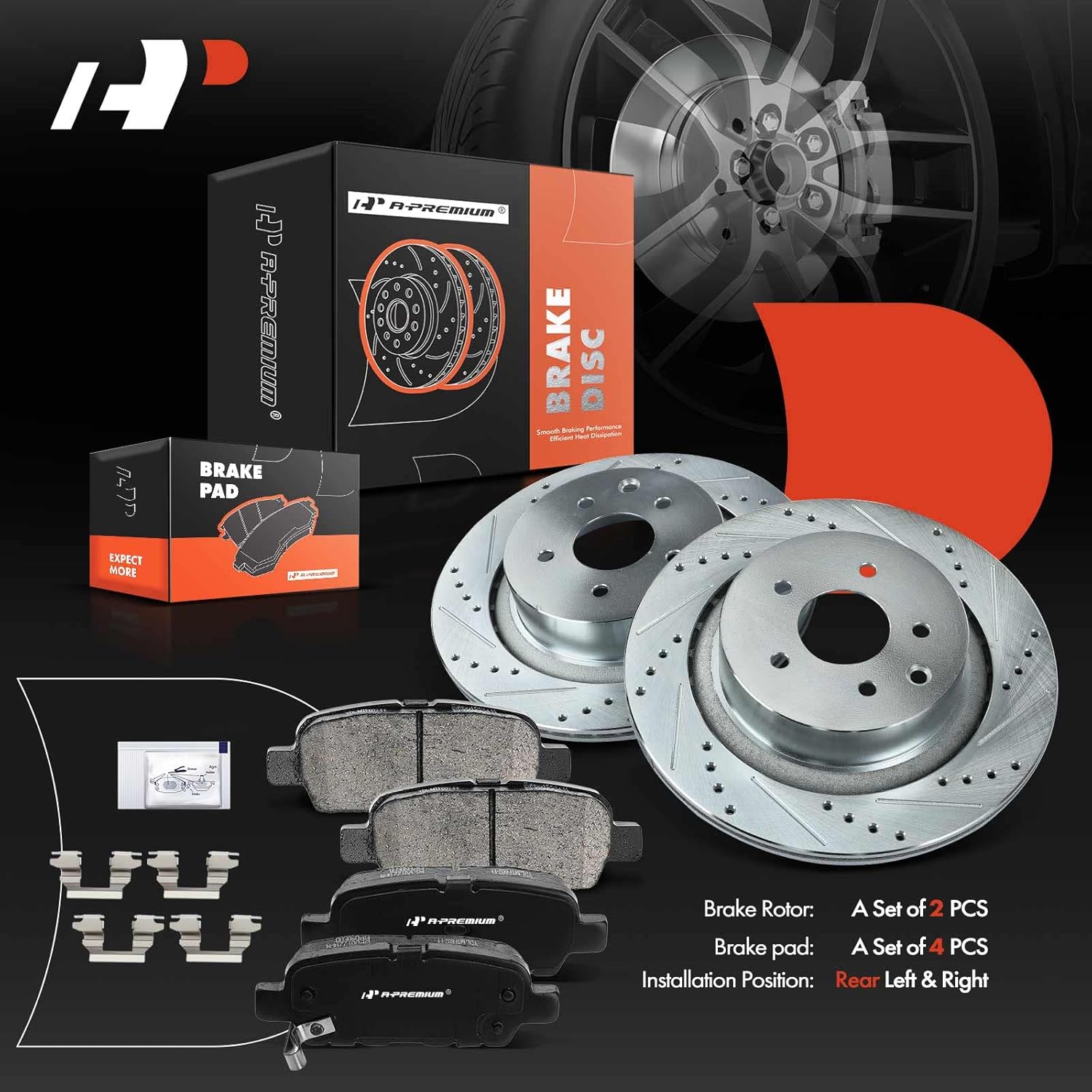 A-Premium 12.99 inch (330mm) Rear Drilled and Slotted Disc Brake Rotors + Ceramic Pads Kit Compatible with Select Infiniti Models - G37 2008-2013, G35 2007-2008, Q60 2014-2015, 6-PC Set
