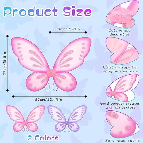Vista 14 de Sumind 2 piezas de alas de hada de mariposa, alas de mariposa, disfraz de fiesta de cumpleaños, accesorio de disfraz de ángel de Halloween