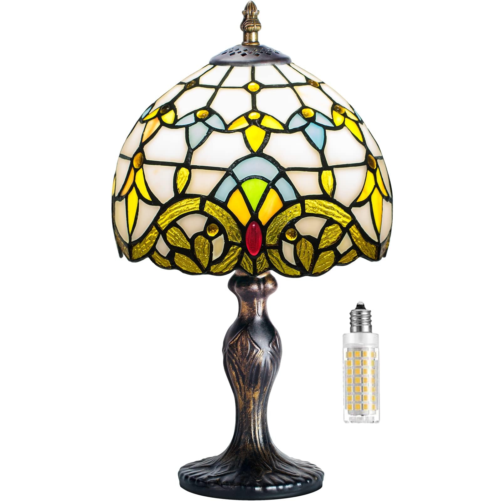 MIAOKE Stained Glass Lamp Stained Glass Table Light, Handmade Desk Bedside Table Night Lamp, Antique Art Craft Gifts Lover Kid Living Room Study Bookcase Desk Ligh(Baroque)