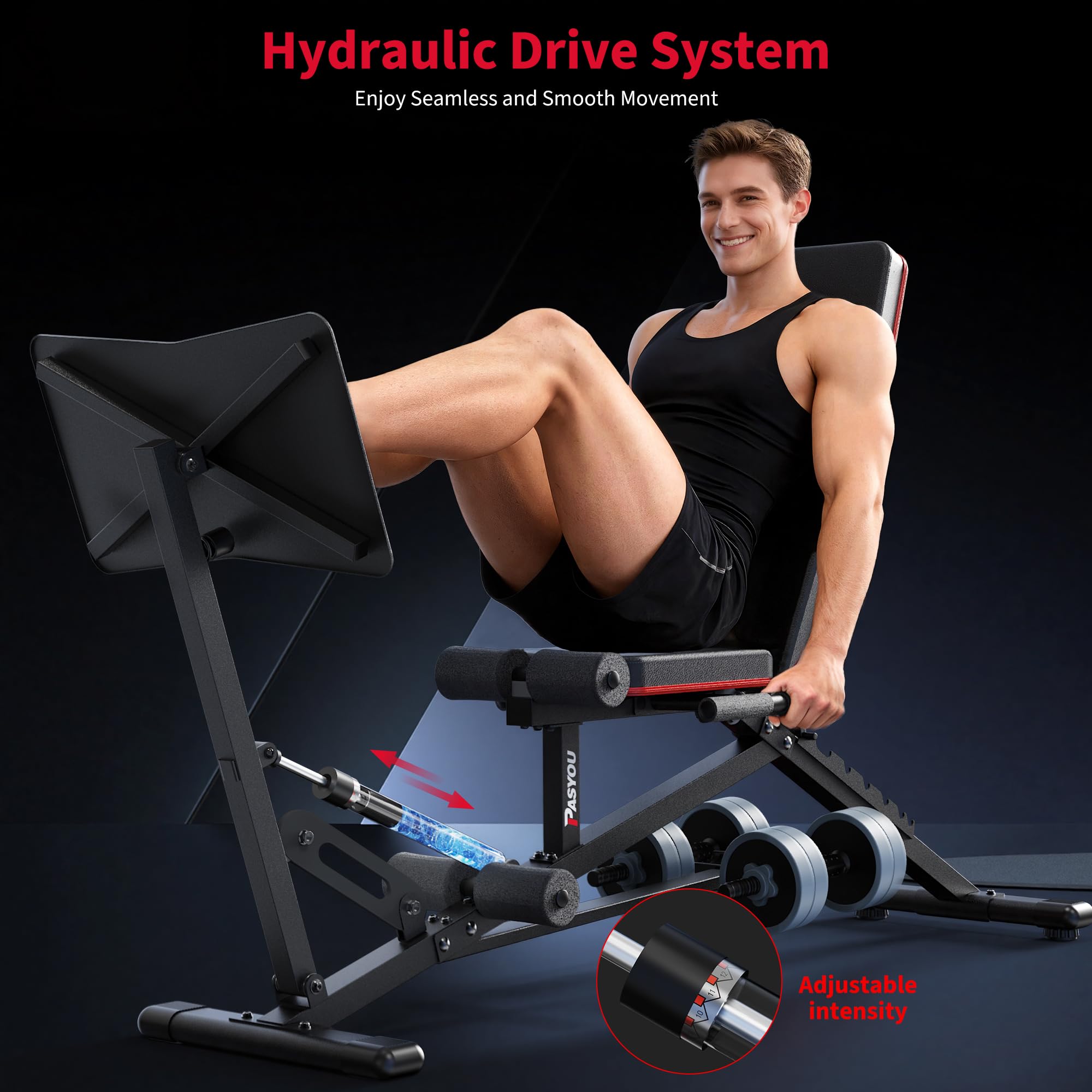 PASYOU Macchina Pressa per Gambe Multifunzionale, Panca Regolabile con Estensione Gambe, Capacità di Carico 550 kg, Attrezzo per Allenamento Gambe per Palestra Domestica con Supporto Manubri