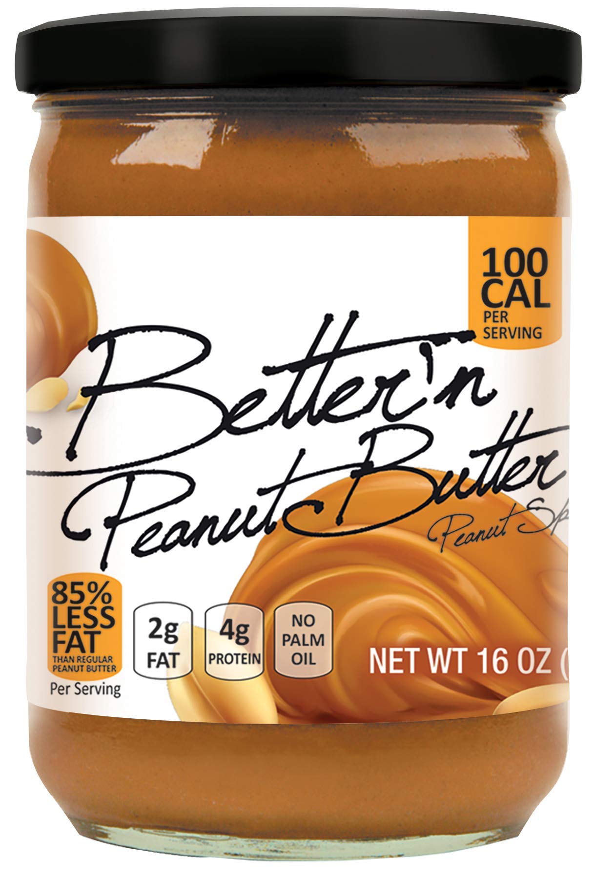 Original Low Fat Peanut Butter Spread by Better’n Peanut Butter, Creamy Low-Calorie Peanut Spread with No Saturated Fat, Gluten Free, Dairy Free, Non GMO, Kosher, Pack of 2, 16 oz. Glass Jars