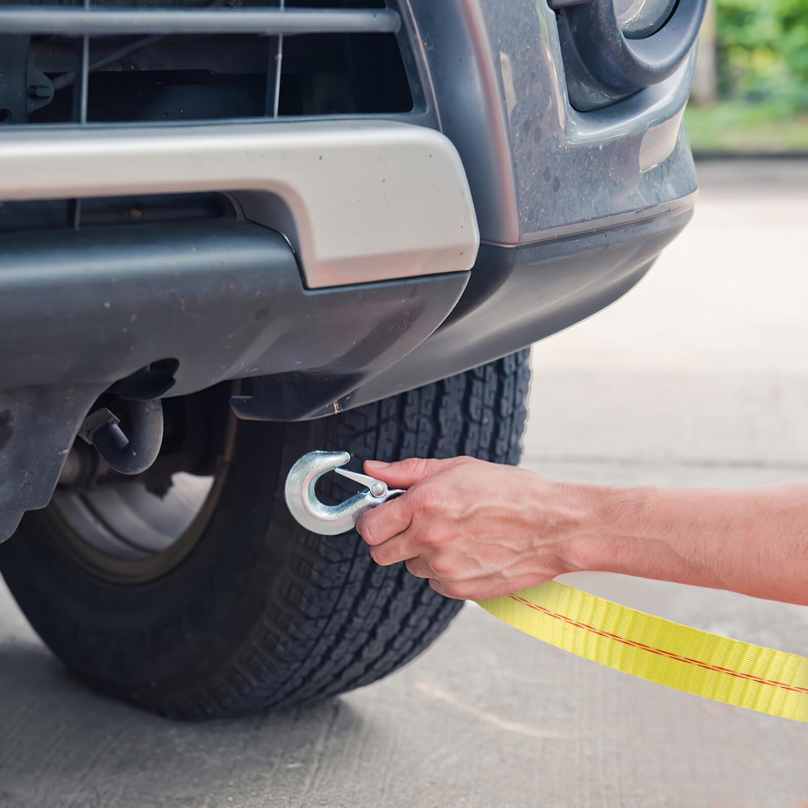 Abschleppseil 6m 9 T Polyester mit Haken Fahrzeugbergungsgurt für Suvs Lkws und Pkw Sichtbarer Abschleppgurt für Notfall und Nutzanhänger