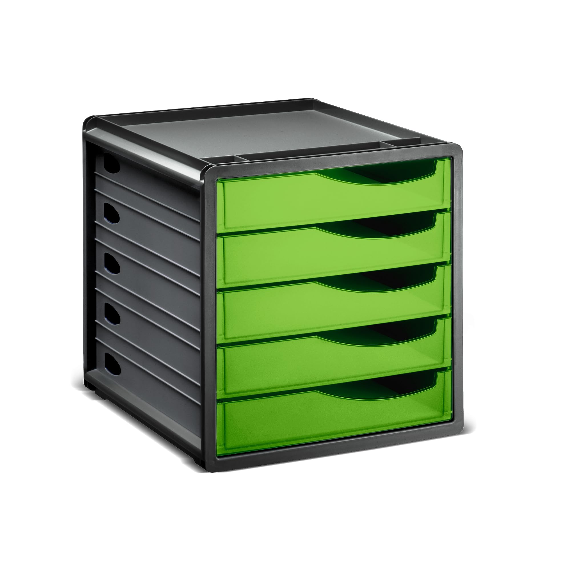 Rotho, Spacemaker, Drawer box / office box with 5 drawers, Plastic (PS) BPA green/black, 33,5 x 28,5 x 32,0 cm