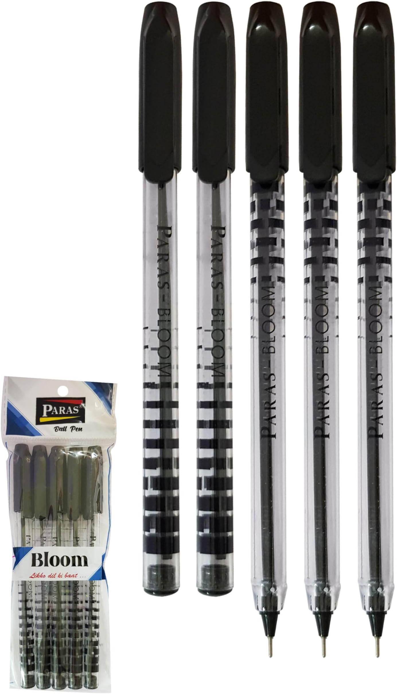 Ballpoint Pens, PBLOM Stick Biro Pens, 0.7mm Fine Tip, BLACK, Pack of 5, Comfort Grip, Smooth Ink Flow, Ideal For Office School Home Use, iVAIDEX Black Ball Pen