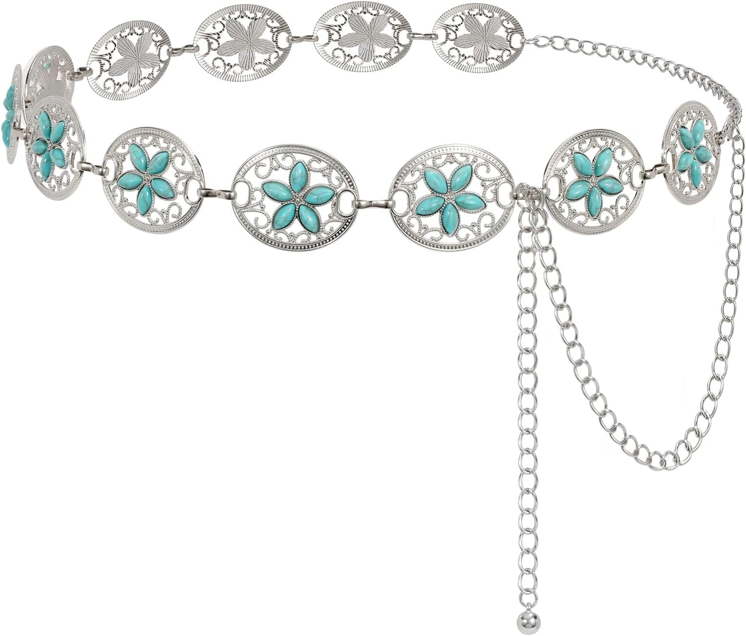 LEACOOLKEYWomen Western Boho Chain Belt Country Concho Cowgirl Turquoise chain Belt