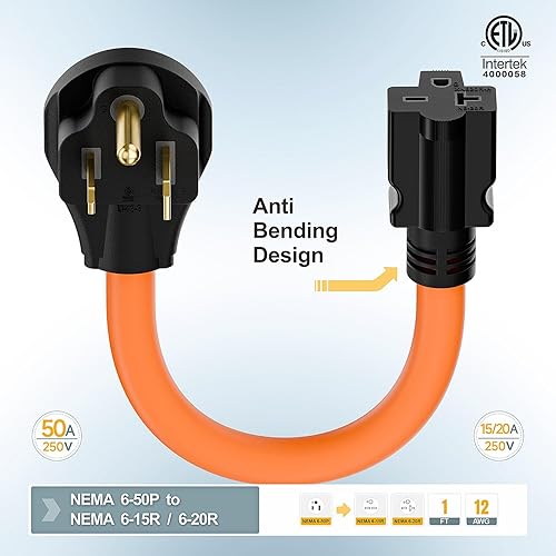 Miniatura 3 de Cable adaptador de corriente para soldador Nema 6-50P a 6-15R/6-20R, adaptador de hoja T 6-50P de 50 amperios a 6-20R 20A, 6-50 a 6-20R