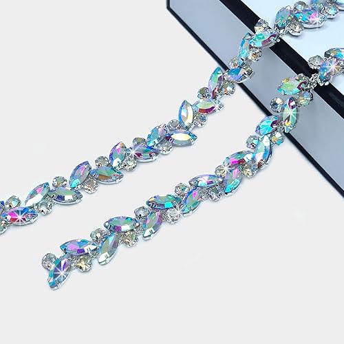 Yhsheen Cadena de diamantes de imitación de 2 yardas, apliques de diamantes de imitación brillantes para decoración de fiesta de boda y adornos de