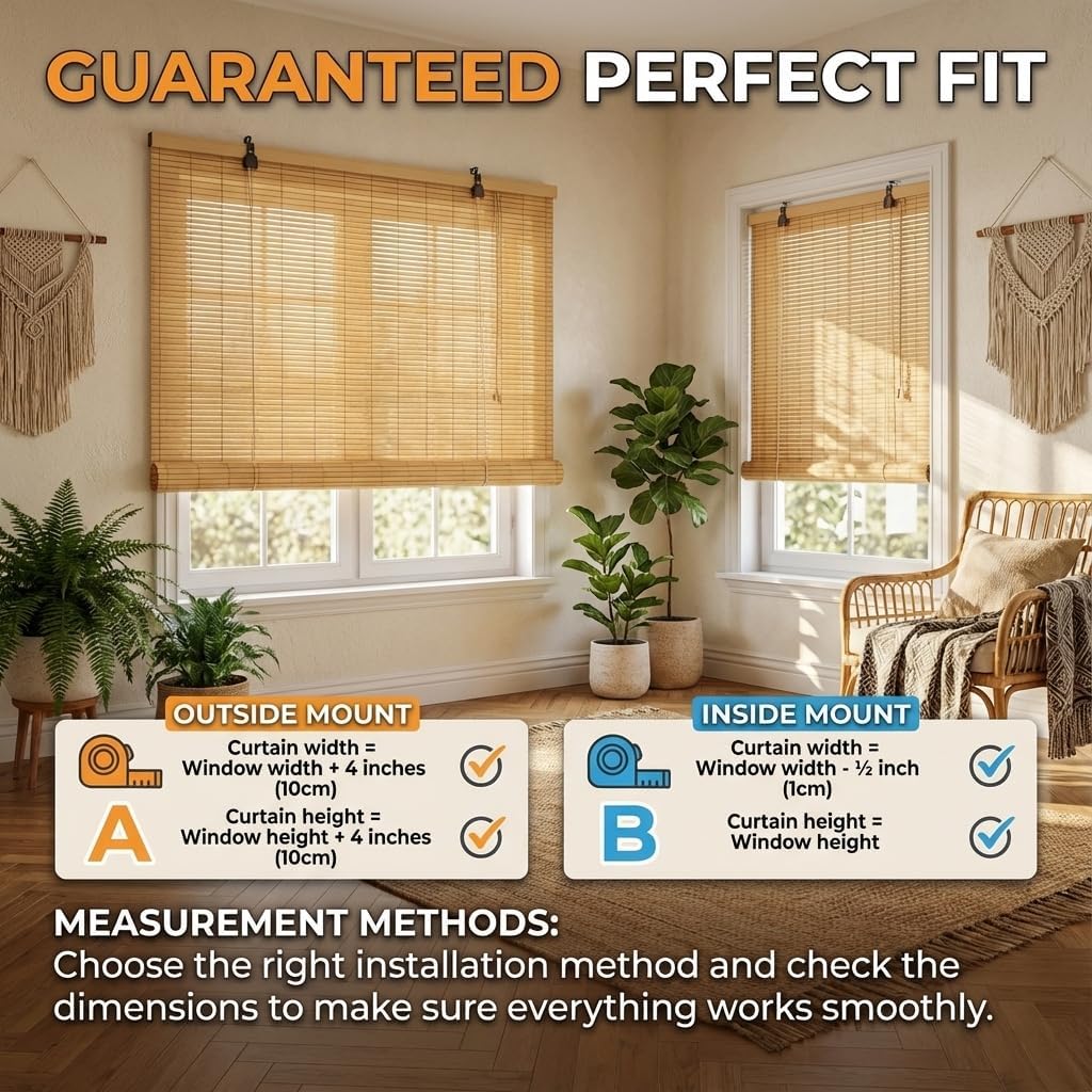 Bamboo Blinds for Interior Windows, Custom Bamboo Shades for Indoor Windows, Roller Shades for Indoor Window and Outdoor Patio, Easy to Install for Decks, Porches, Backyards