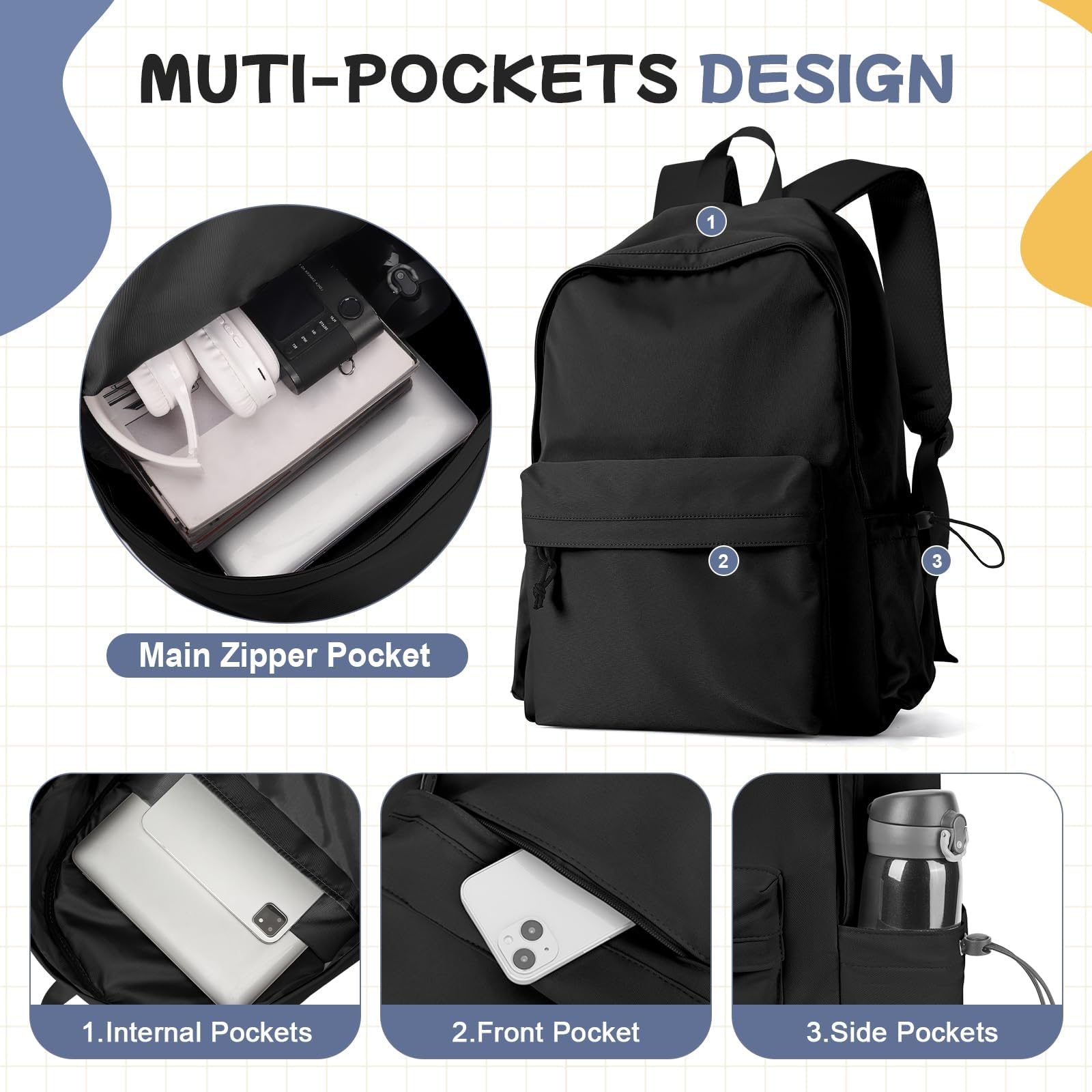 HYC00 Zaino Scuola Superiore Ragazza,Zaino da Scuola Media Ragazzo Zaino Università Leggero Resistente all'acqua College Casual Daypacks, Zaino PC 14 Pollici Zaini Scuola Cartella Adolescente