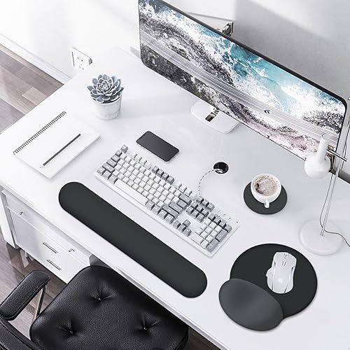 Miniatura 10 de AIMSA Reposamuñecas para teclado + alfombrilla para mouse + reposamuñecas para mouse + posavasos, base de goma antideslizante ergonómica de espuma