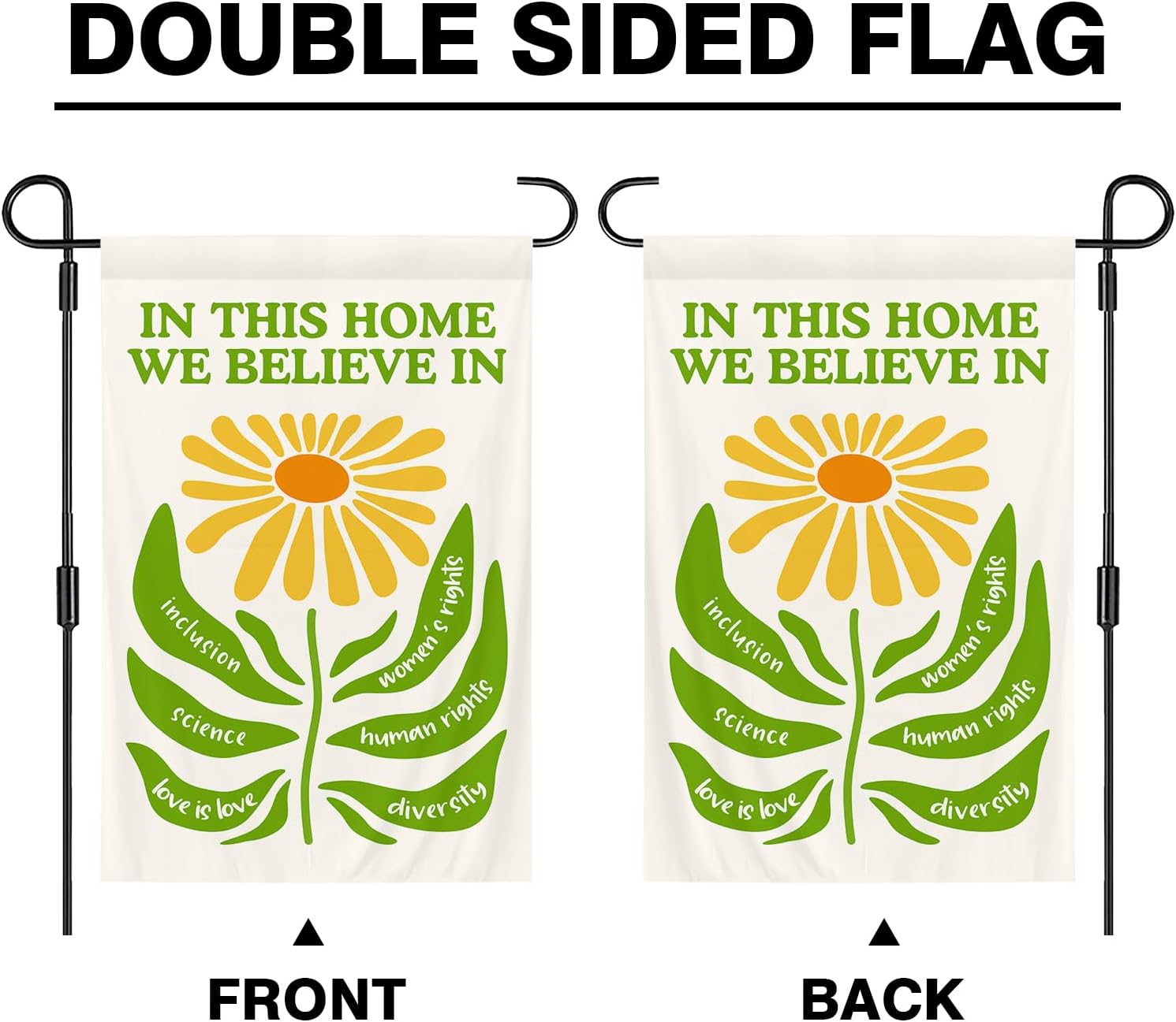 In This House We Believe Garden Flag 12 x 18 Inch Double Sided Polyester Kindness Yard Banner Supporter Resist Hate Flags for Outside Garden Yard House Decorative - Image 3