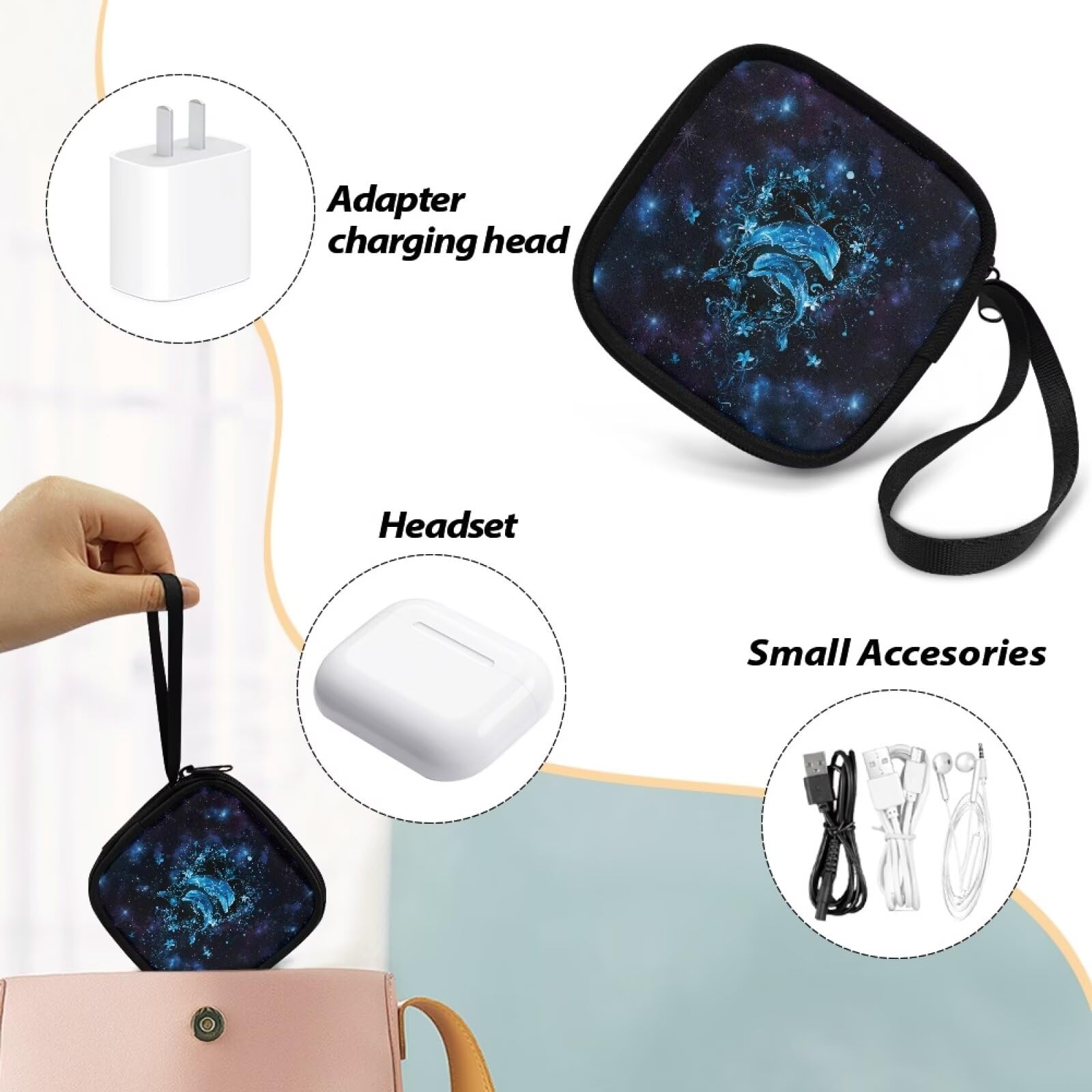 Biyejit Whale - Custodia per cuffie leggera, portatile, organizer per auricolari, accessori digitali per il trasporto di viaggi