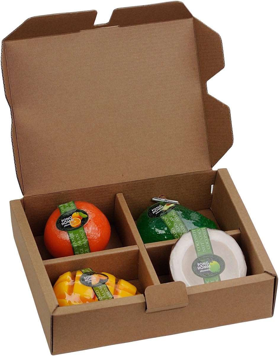 Saboo All Natural Handmade Organic Fruit Scented Glycerin 4-Piece Soap Set, Avocado, Coconut, Orange, Mango