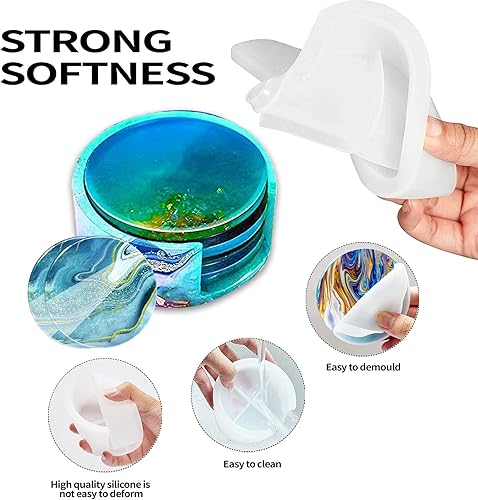 Miniatura 3 de 5 moldes de resina para posavasos – Moldes redondos de silicona para fundición de posavasos de resina epoxi y decoración del hogar de bricolaje