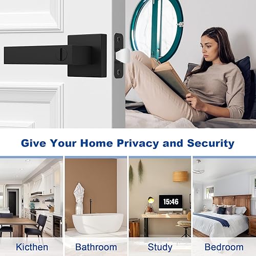 Vista 31 de Estmoon Paquete de 2 manijas de puerta de paso, pomos de puerta color negro mate, manijas de puerta cuadradas interiores, manijas resistentes sin