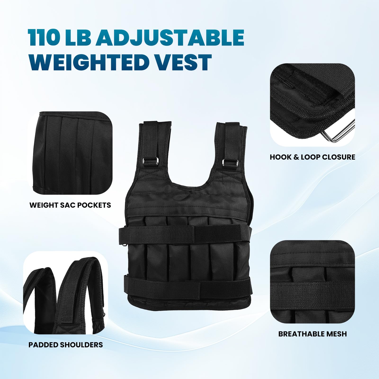 Gilet da Allenamento per La Forza con Pesi Regolabili - Gilet per Esercizi in Panno Oxford da 50 kg