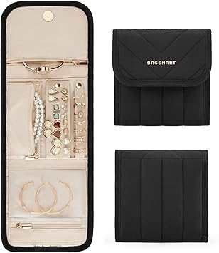 BAGSMART Travel Jewelry Organizer Case, Foldable Jewelry Roll for Necklaces, Earrings, Journey-Rings, Bracelets, Brooches, Portable, Black