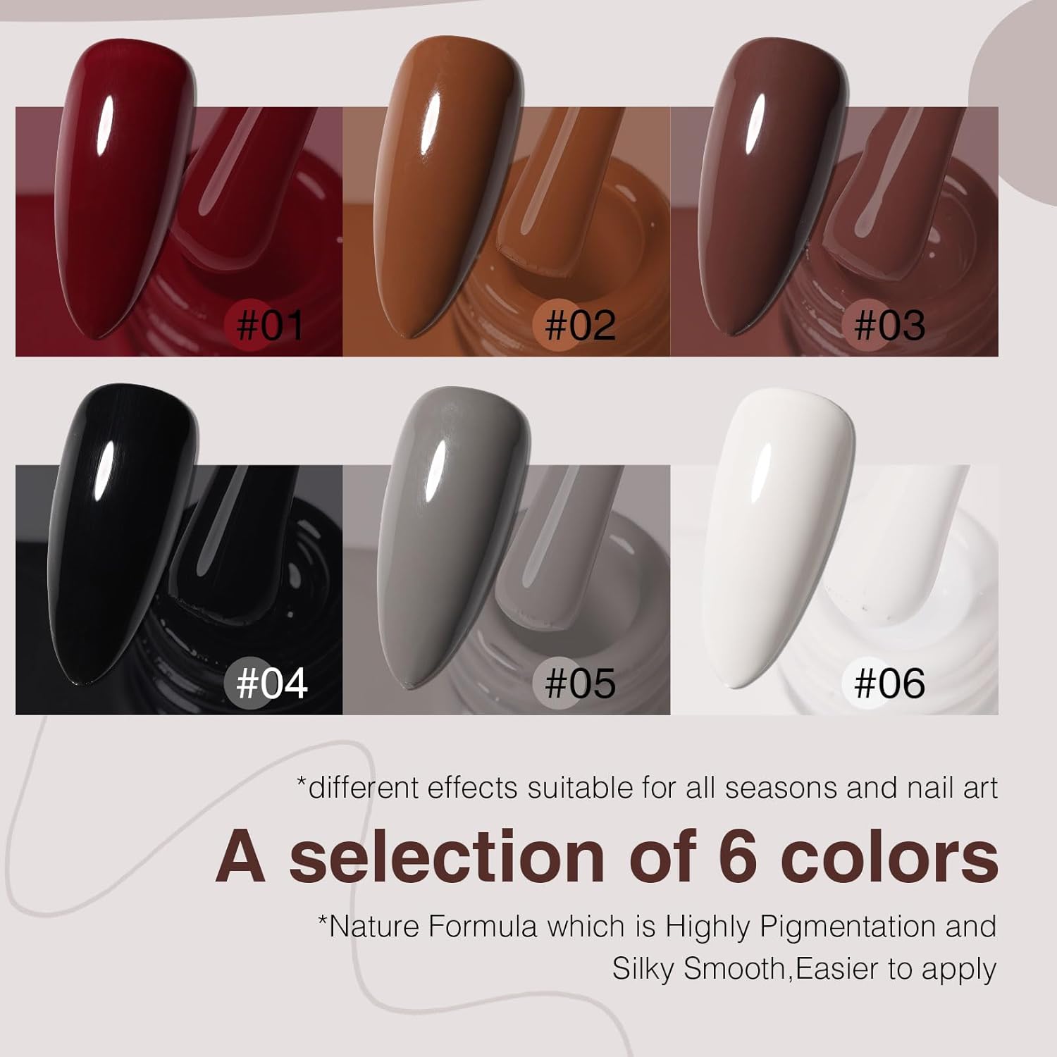 Gel Nail Polish Set of 6 Colors 12ml with Black White Gray, Gel Polish Kit for Salon DIY at Home, Soak Off LED UV Gel Nail Polish, Gifts for Women Girls