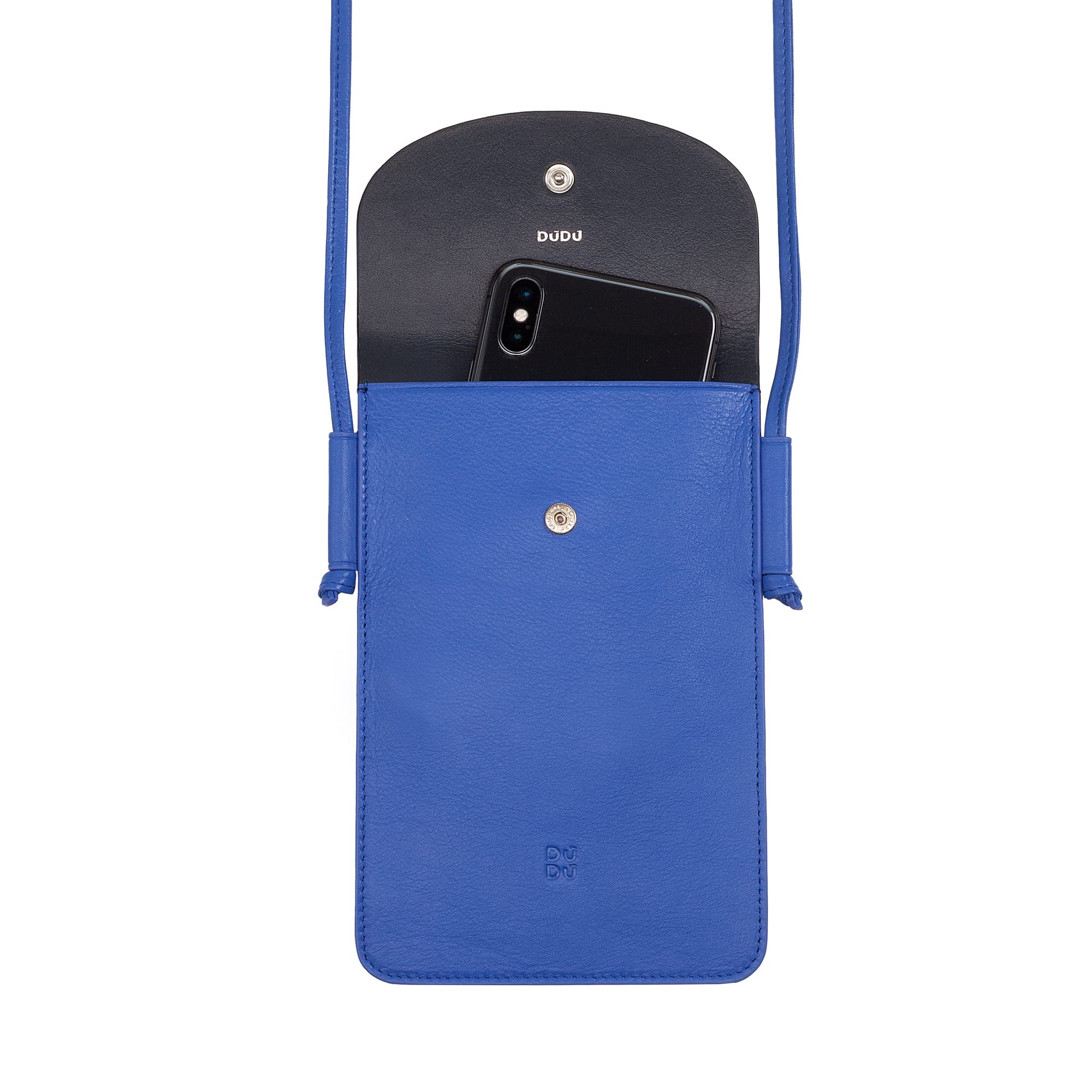 DUDU Custodia Porta Cellulare da Collo in Pelle, Astuccio Porta Smartphone fino a 6,7 Pollici con Bottone, Laccio Tracolla Regolabile, Design Sottile Navy