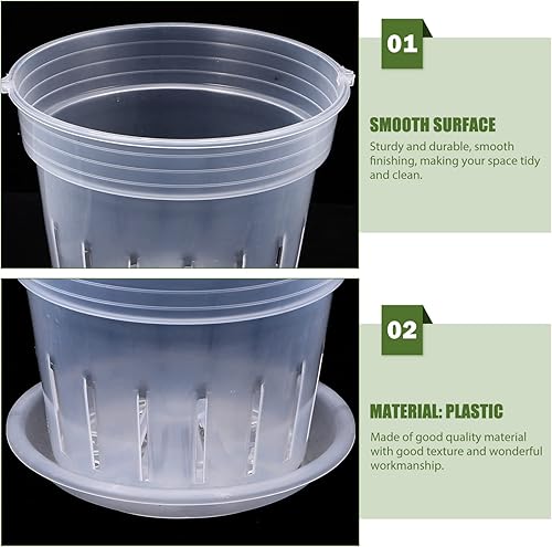 Miniatura 4 de Ollas de orquídea, macetas de plástico para orquídeas con agujeros y platillos, macetas de orquídeas transparentes ranuradas para, 16.2X12.2.8 in