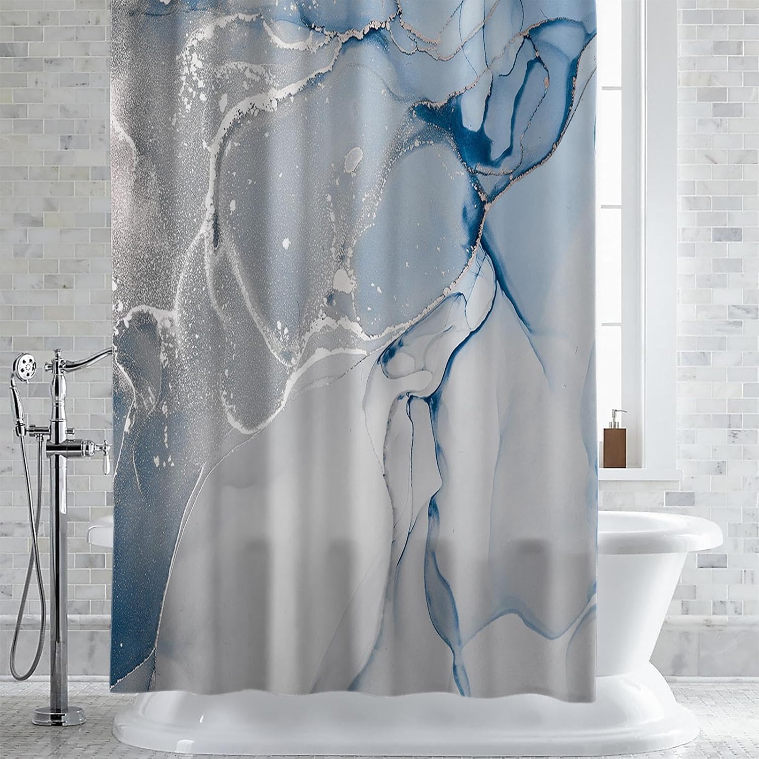 Blue Marble Texture Shower Curtains Waterproof Bath Curtains Home Decor Modern Luxury Bathroom Curtain 170x170cm(67" Wx67 H)