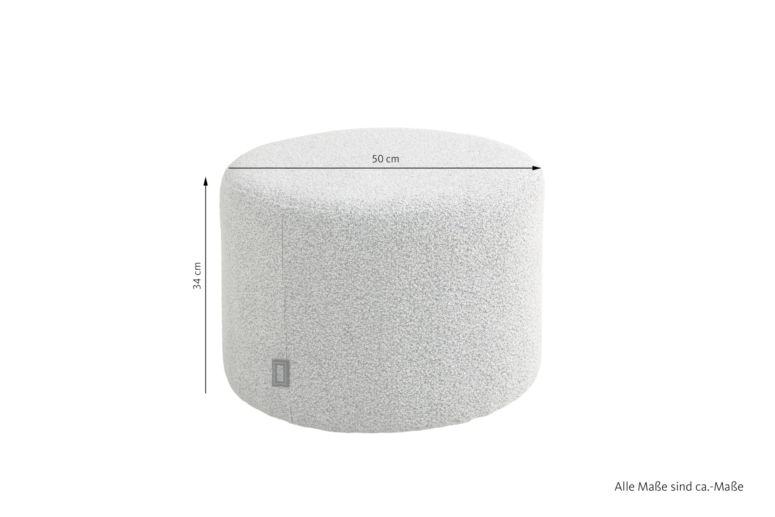 Schöner Wohnen Kollektion Hocker ALVIK, Bouclé Bezug und Gestell in grau | Rund, Kombinierbar mit Couchtisch MOLDE, Pouf, Sitzhocker, D 50, H 34 cm