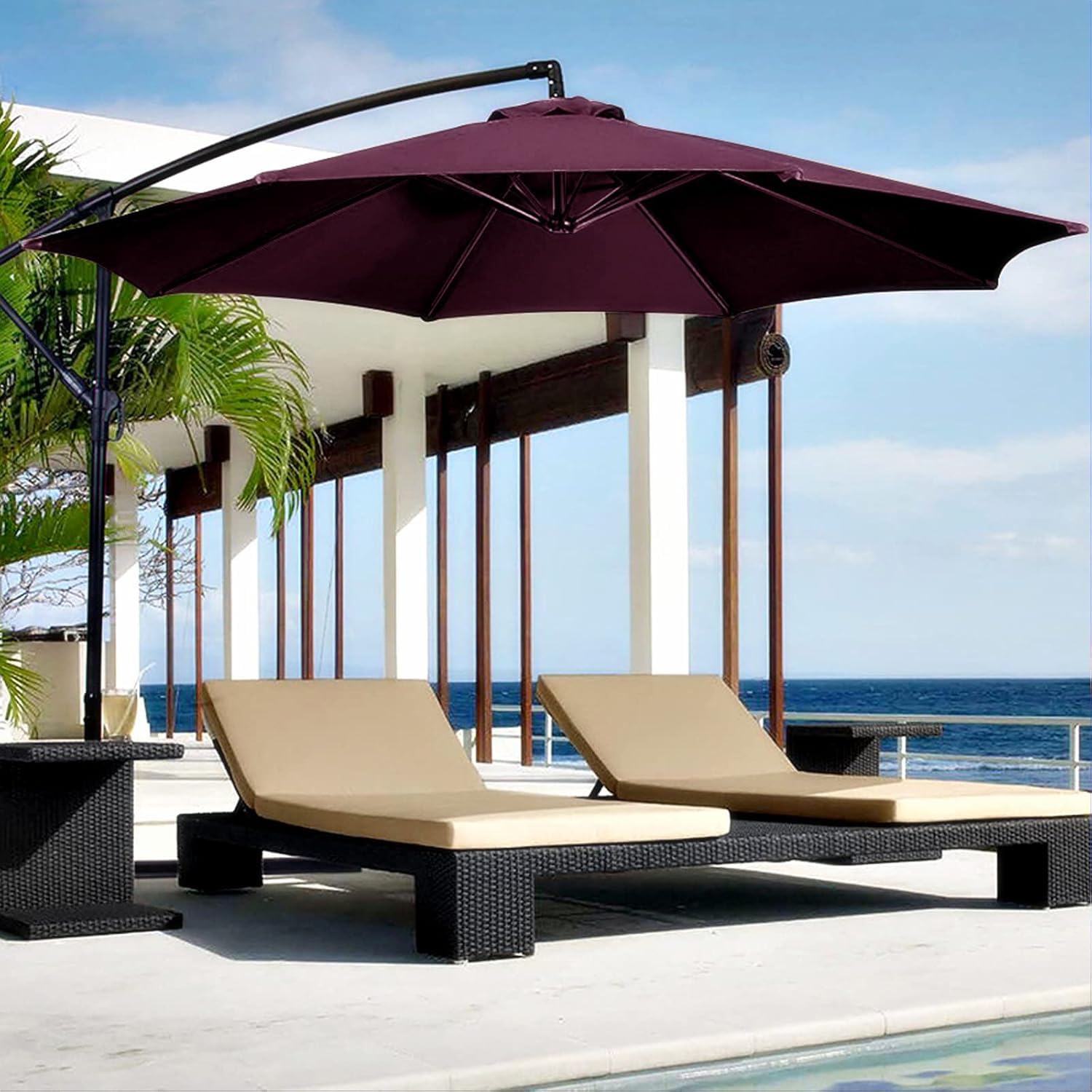 Copertura di ricambio per ombrellone, 270 cm, 6 puntoni, protezione UV 80, tessuto antivento, per spiaggia, patio, giardino, baldacchino da esterno (bordeaux, compatibile con 2 m-3 m)