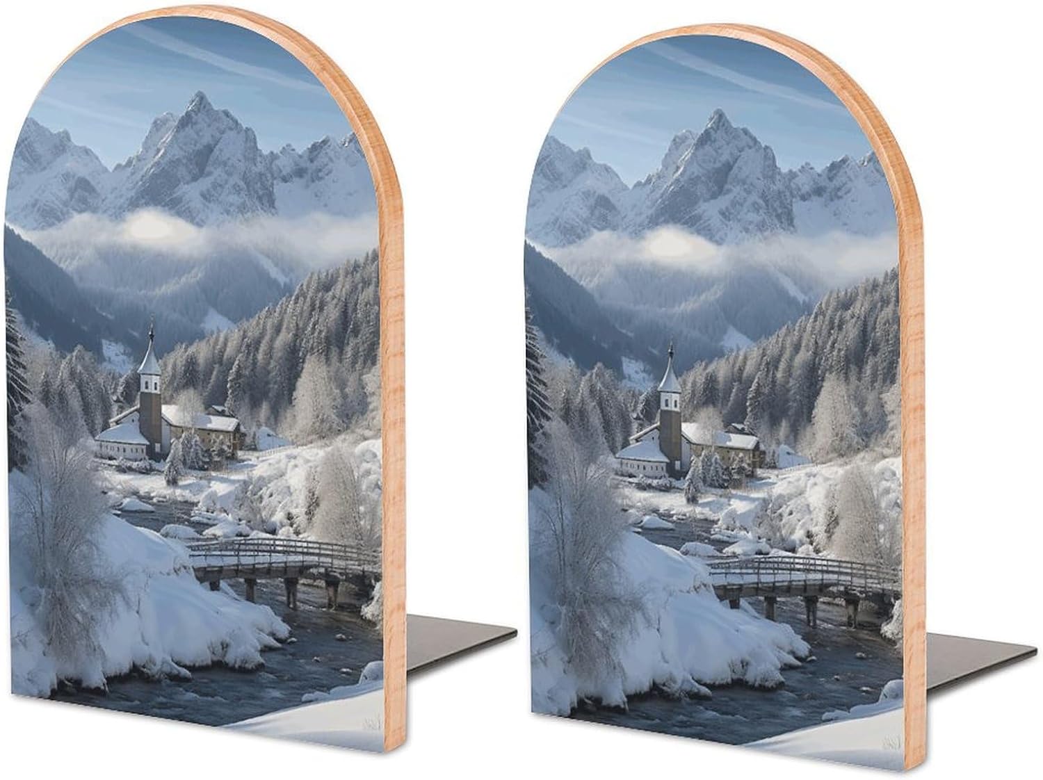 Wood Bookends Decorative Bookshelf Winter Landscape in The Bavarian Alps Heavy Duty Wooden Book Shelf Decorate Bookshelves Book Stopper Book Holders Desk Accessories Wood Bookends Decorative Bookshelf Winter Landscape in The Bavarian Alps Heavy Duty Wooden Book Shelf Decorate Bookshelves Book Stopper Book Holders Desk Accessories