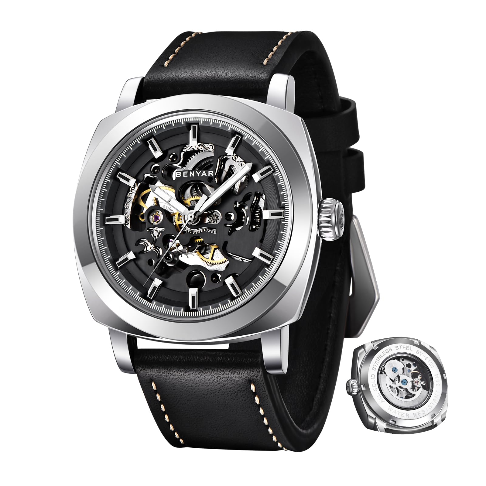 Mens Automatic Mechanical Watches 45MM Skeleton Dress Watch