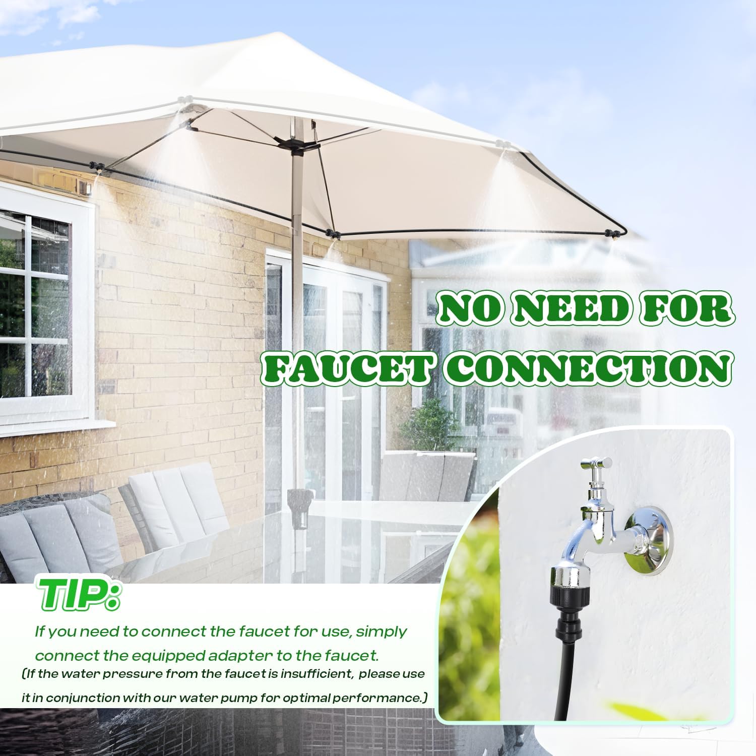 Moongiantgo Outdoor Misting Cooling System with Pump- 116PSI High Pressure Mister with 65.5FT(20M) Water pipe+24 Misting Nozzles 0.02’’+3/4’’ Faucet Adapter - System for Outside Patio Garden Beaches