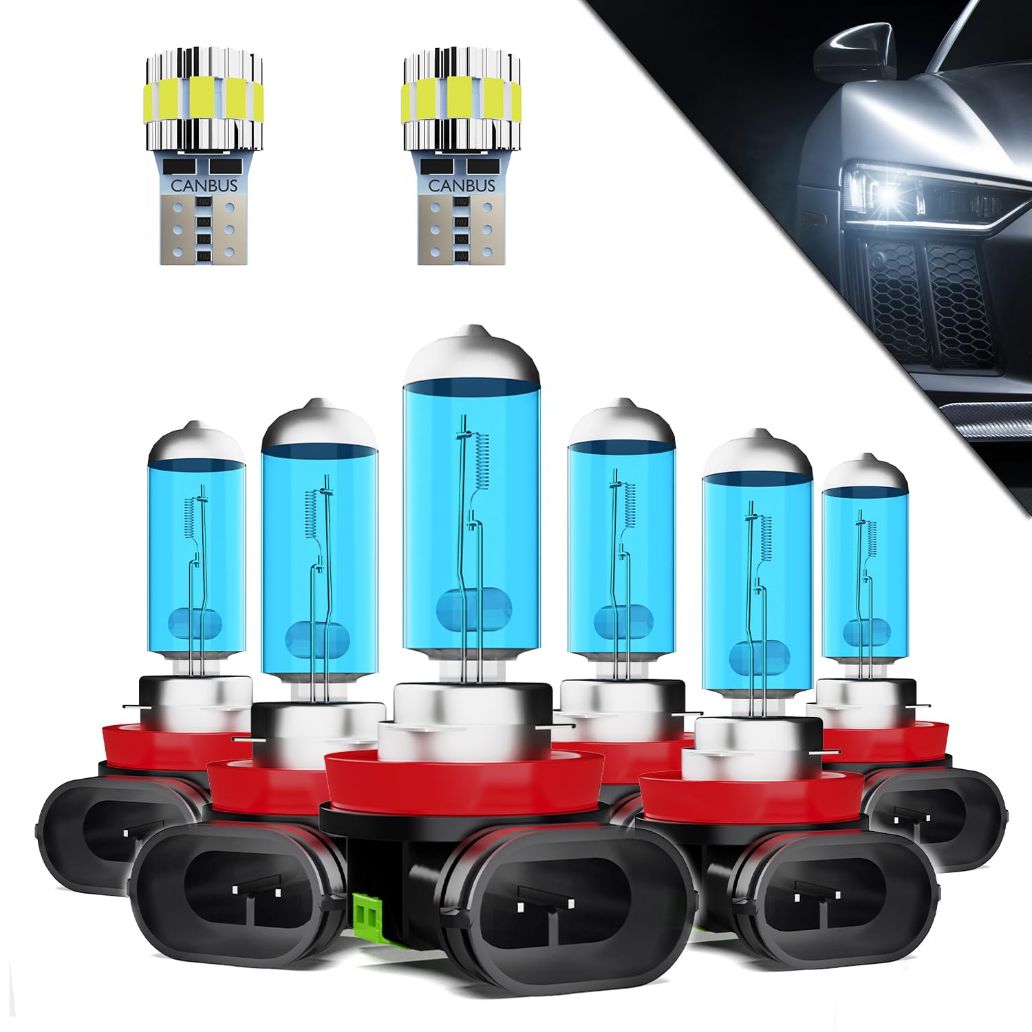 Headlights+ License Plate Lights Fit For Chevy Impala 2006-2013 Light Bulbs,H11/H8/H9 High Beams+ H11/H8/H9 Low Beams+ h11 Fog Lights+ License Plate Lights Combo,Plug And Play,Pack of 8