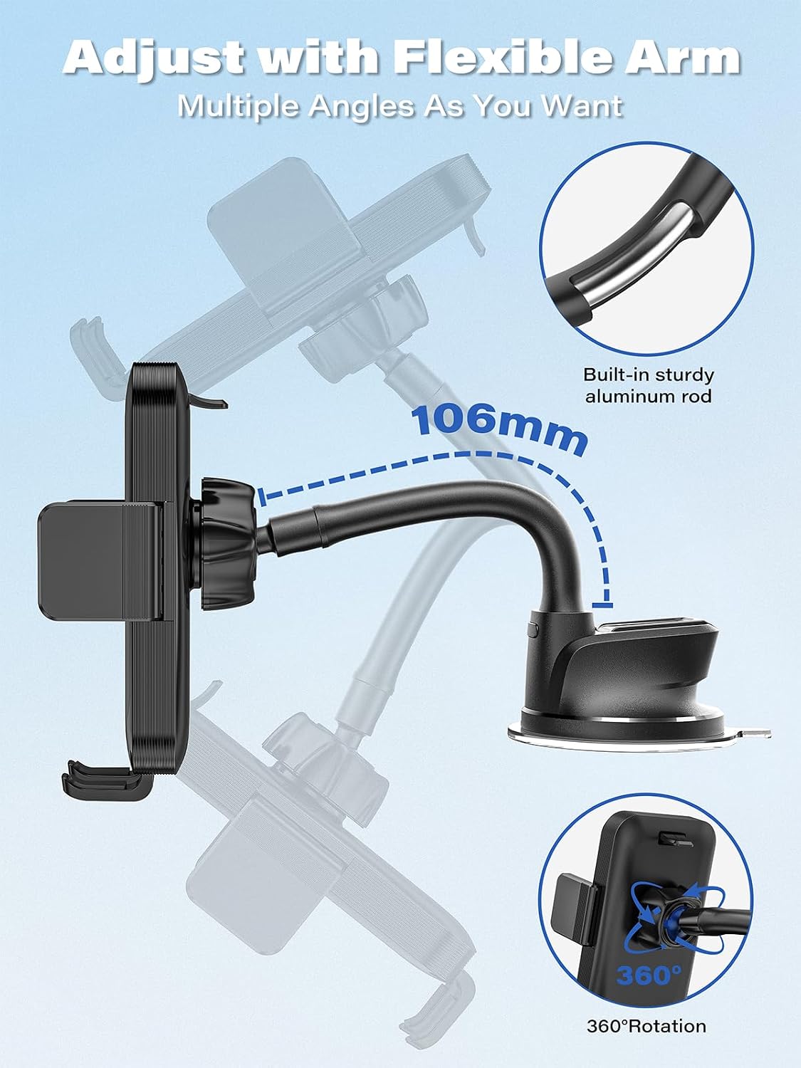 OQTIQ Boat Phone Holder with Gooseneck Arm Extension – Waterproof Marine Suction Cup Mount for Boat, Kayak, Sailing, Compatible with iPhone Samsung Google Smartphones, Durable Boating Accessory