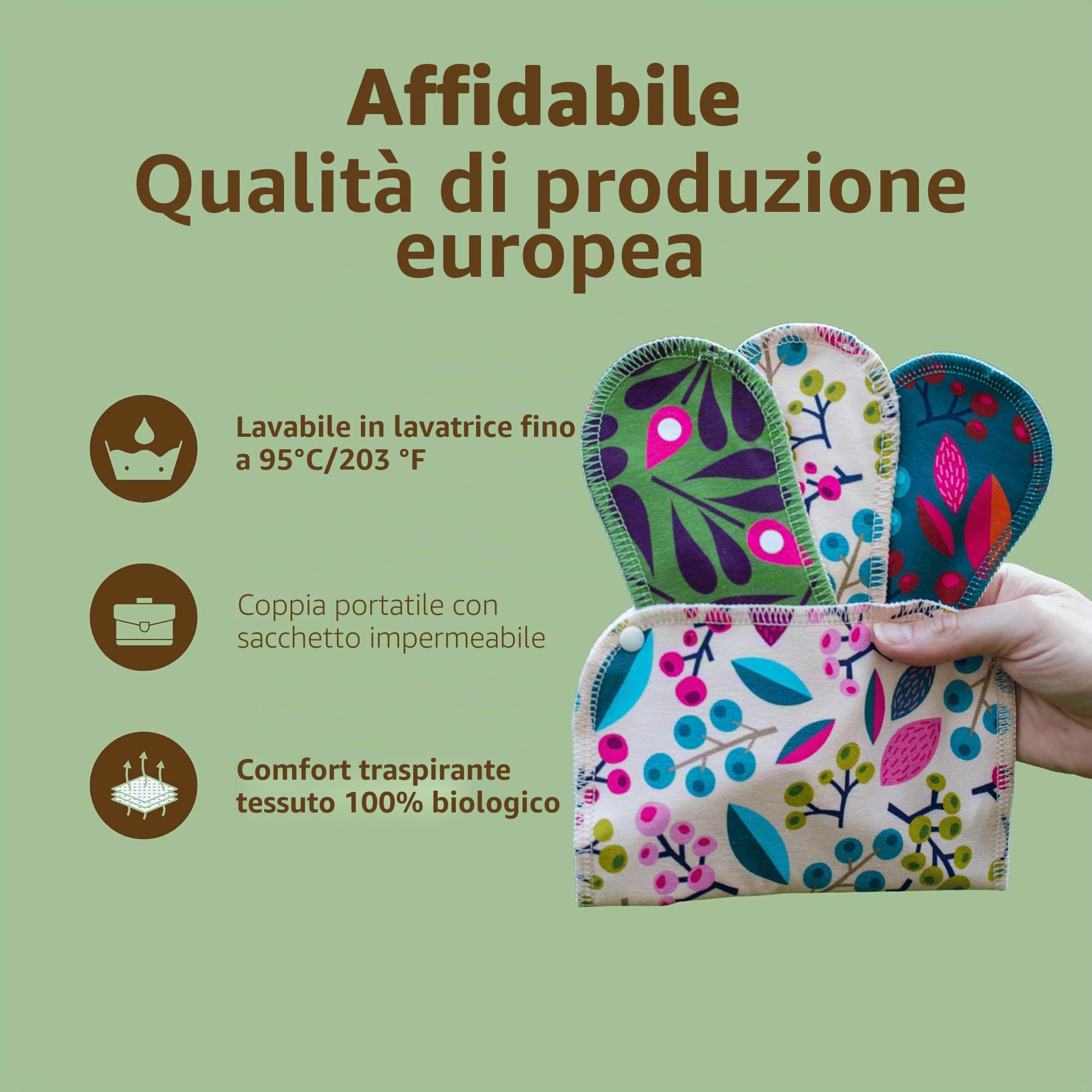 Assorbenti Lavabili Cotone Biologico; Assorbenti Riutilizzabili 6-Pack + Borsa (L+XL) PRODOTTI IN EU; Assorbenti Lavabili Flusso Abbondante Notte; per ciclo mestruale, l’incontinenza e il dopo parto