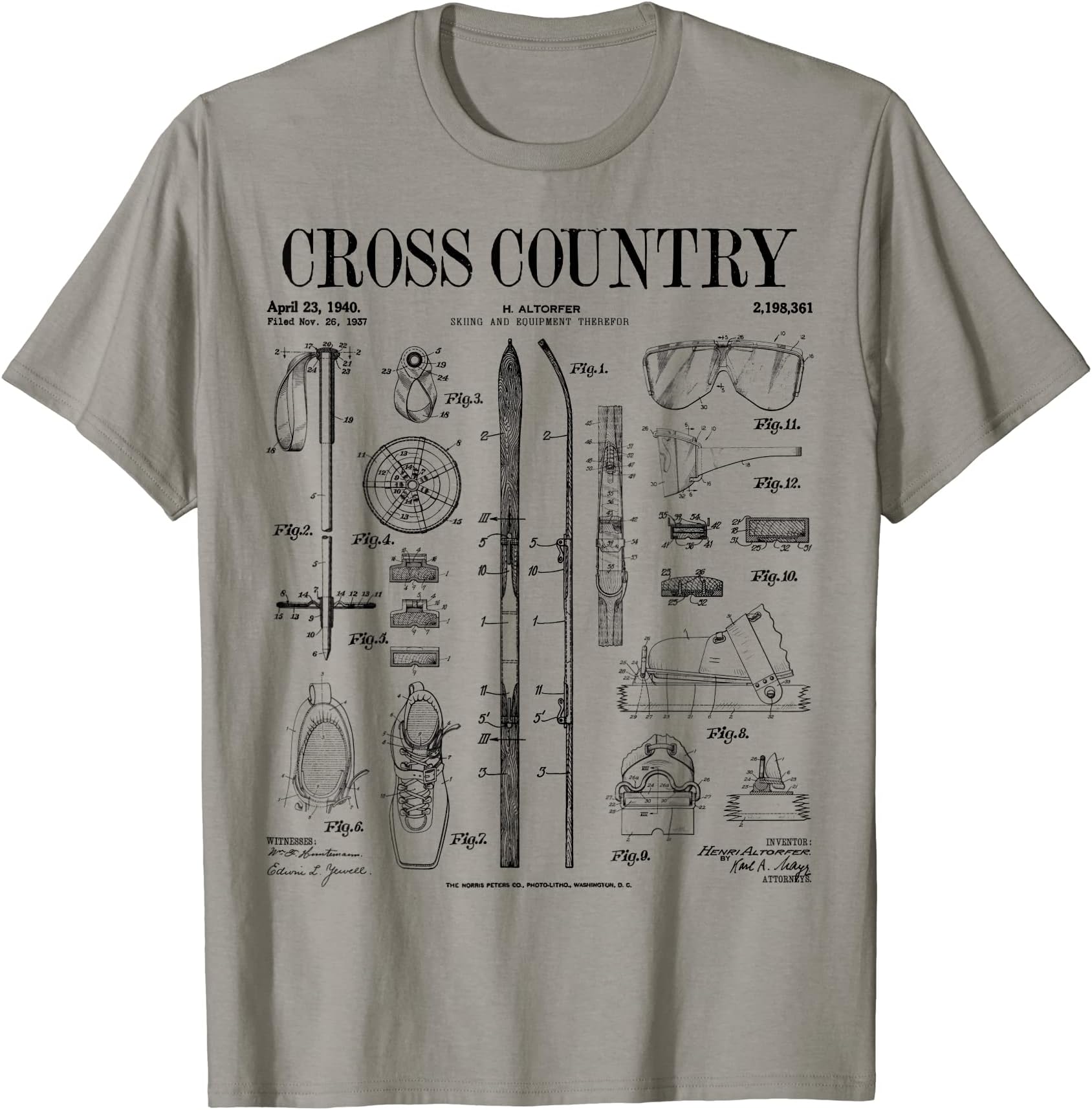 Cross Country Nordic Skiing Ski Vintage Patent Skier Print T-ShirtOEKO-TEX STANDARD 100