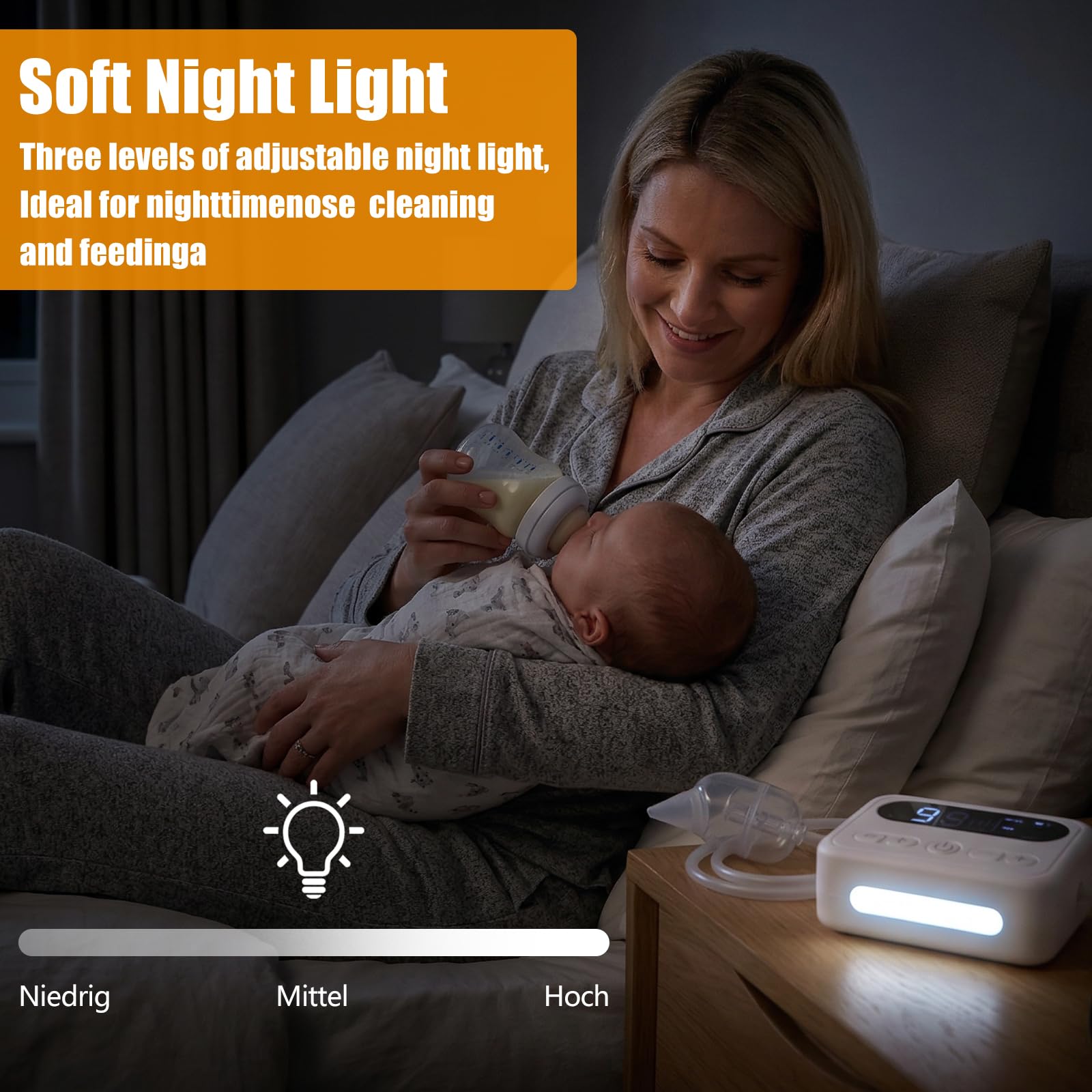 Aspirateur nasal électrique pour bébé – 9 niveaux d’aspiration, rechargeable, avec musique et lumière, facile à nettoyer, portable