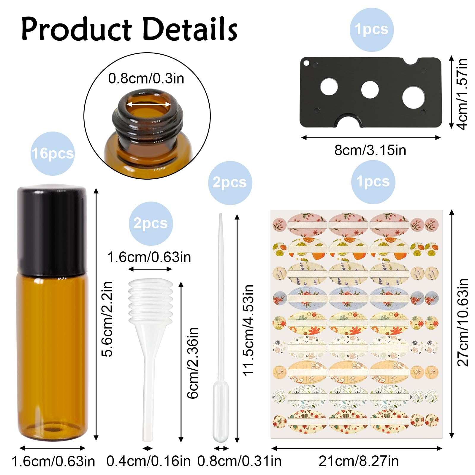 16 Pezzi Roll on Vuoto per Oli Essenziali 5ml Ambré Roll on Bottiglia Contenitore Roll on Vuoto con Sfera in Acciaio Inossidabile Bottiglia Roll on per Profumi Aromaterapia Massaggio
