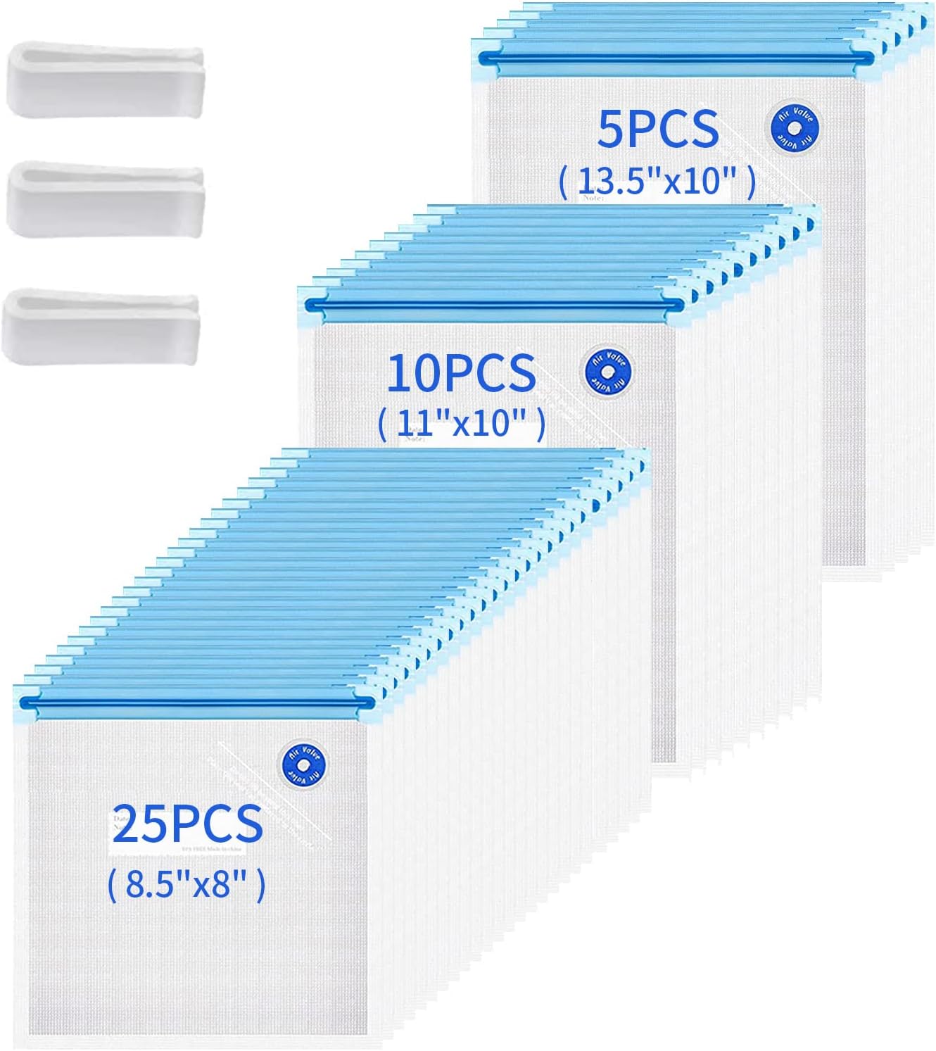 Reusable Sous Vide Bags, 40 PCS 3 Sizes (25 Pcs 8.5"x8", 10 Pcs 11"x 10" and 5 Pcs 13.5"x 10") Vacuum Sealer Zipper Bags for Food Storage, 3-in-1 Large Sous Vide Vacuum Bags for Meal Prep or Storage