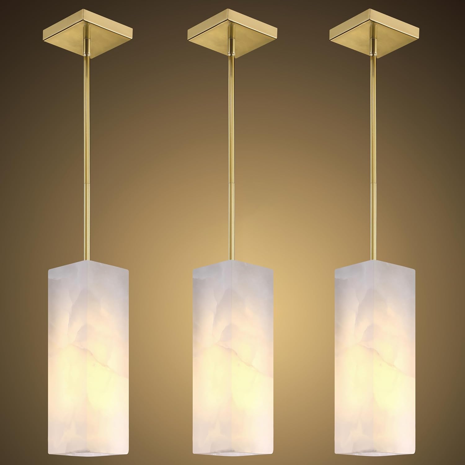 Doraimi Lighting 3 Pack 1 Light Modern Industrial Farmhouse Hanging Kitchen Island Pendant Ceiling Light Fixture,Cylinder Natural Alabaster Marble Black Finish Over Sink Restaurant bar Corridor