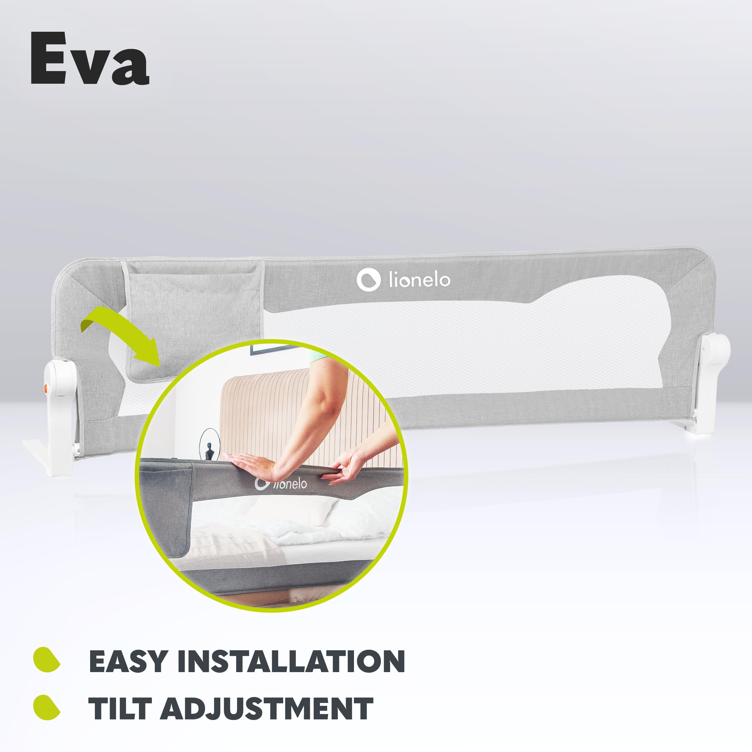 lionelo Eva Universal Bed Guard 150 L x 42cm H, Child Safety barrier with 180° Recline Foldable Design - Image 4