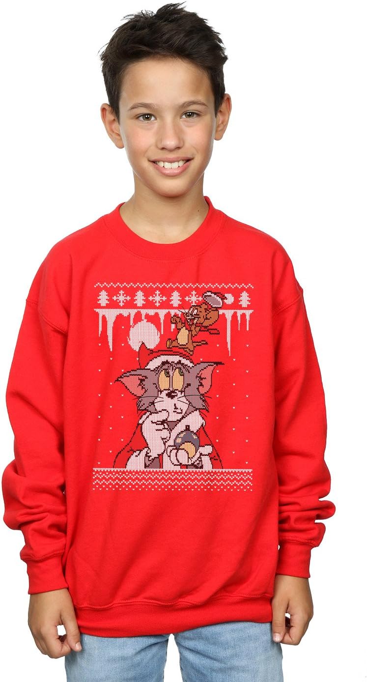 TOM and JERRY Boys Christmas Fair Isle Sweatshirt 9-11 Years Red
