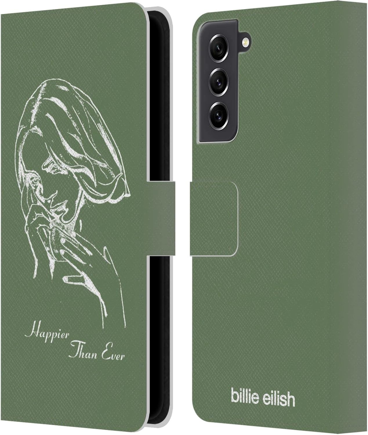 Head Case Designs Officially Licensed Billie Eilish Album Stencil Green Happier Than Ever Leather Wallet Case Compatible with Samsung Galaxy S21 FE 5G