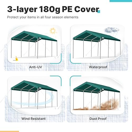 Miniatura 4 de ADVANCE OUTDOOR Cochera ajustable de 10 x 20 pies, toldo resistente para automóvil, garaje, fiesta, tienda de campaña para exteriores, refugio para