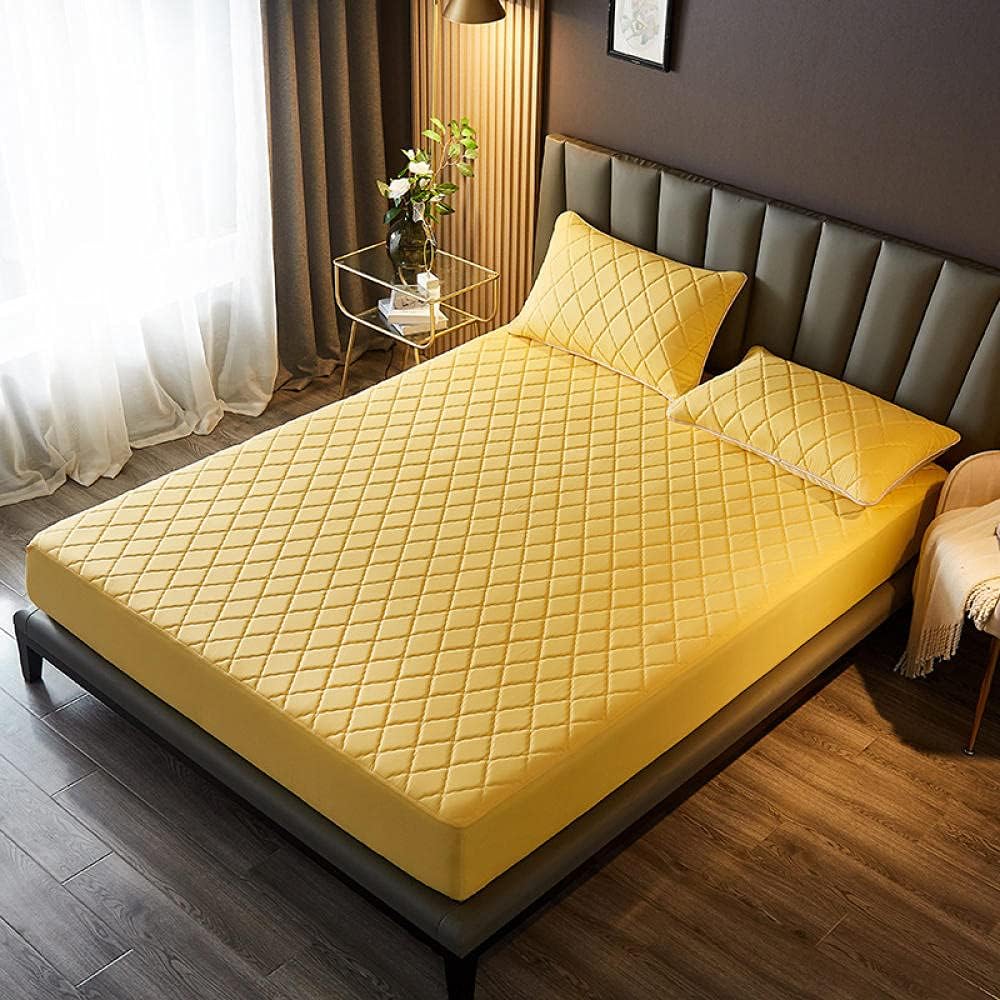 Deep Pocket Mattress Thick Waterproof Quilted Deep Pockets Fitted Sheets,Old Man Kids Solid Color Non Slip Printing Bed Sheets Grey 150cm200cm