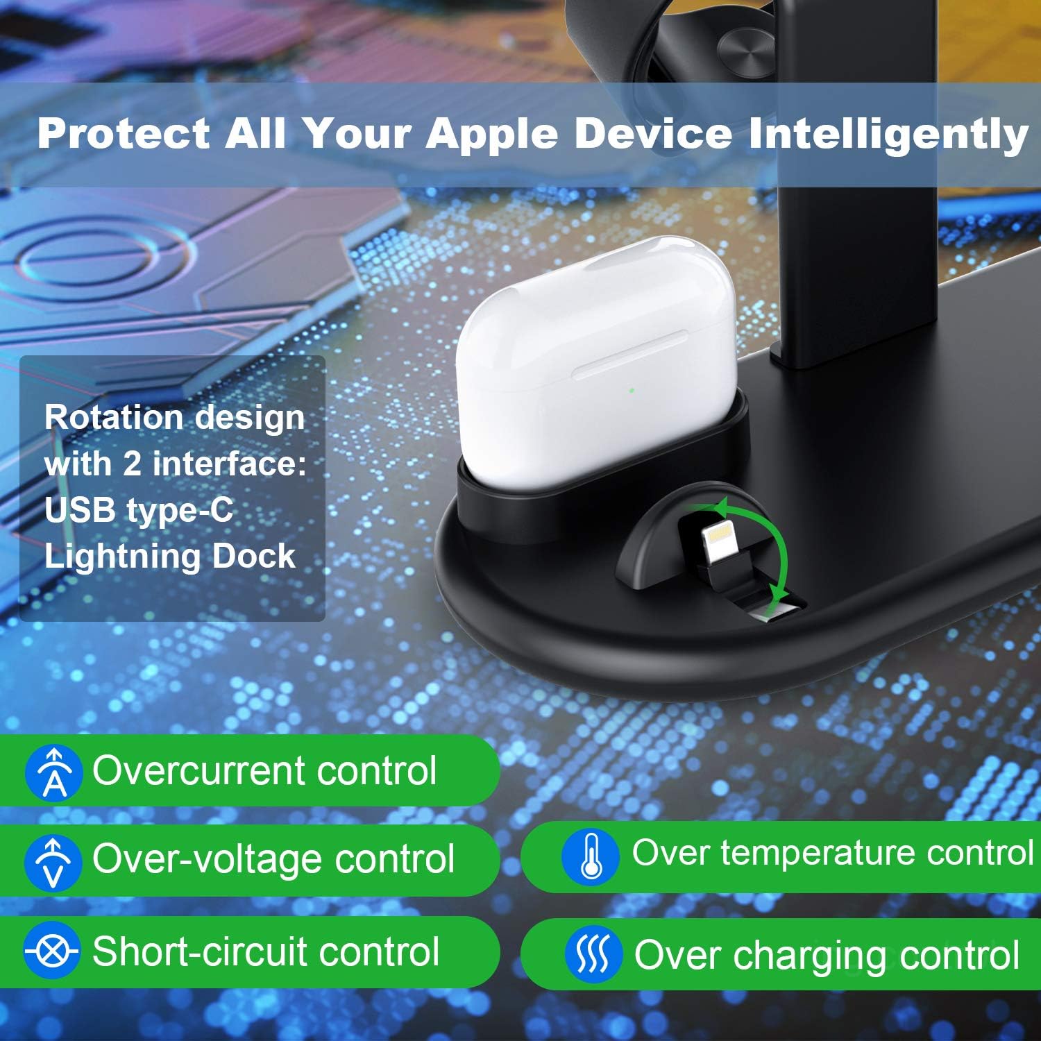 Zttopo Fast Wireless Charger, 5 in 1 Wireless Charging Dock Station for Apple iWatch 5/4/3/2 AirPods Pro/Pencil Compatible with iPhone 11 Pro Max /11 /XS/XR/8/SE 2/Samsung Galaxy.(No iWatch Charger)