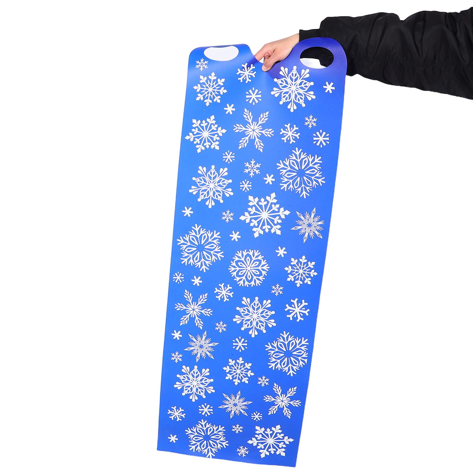 Trineo de Nieve Enrollable 137 Cm para Adultos, Tapete Portátil de Plástico Resistente al Frío con Asas, Diseño Azul con Copos de Nieve, Ligero y Flexible para Colinas