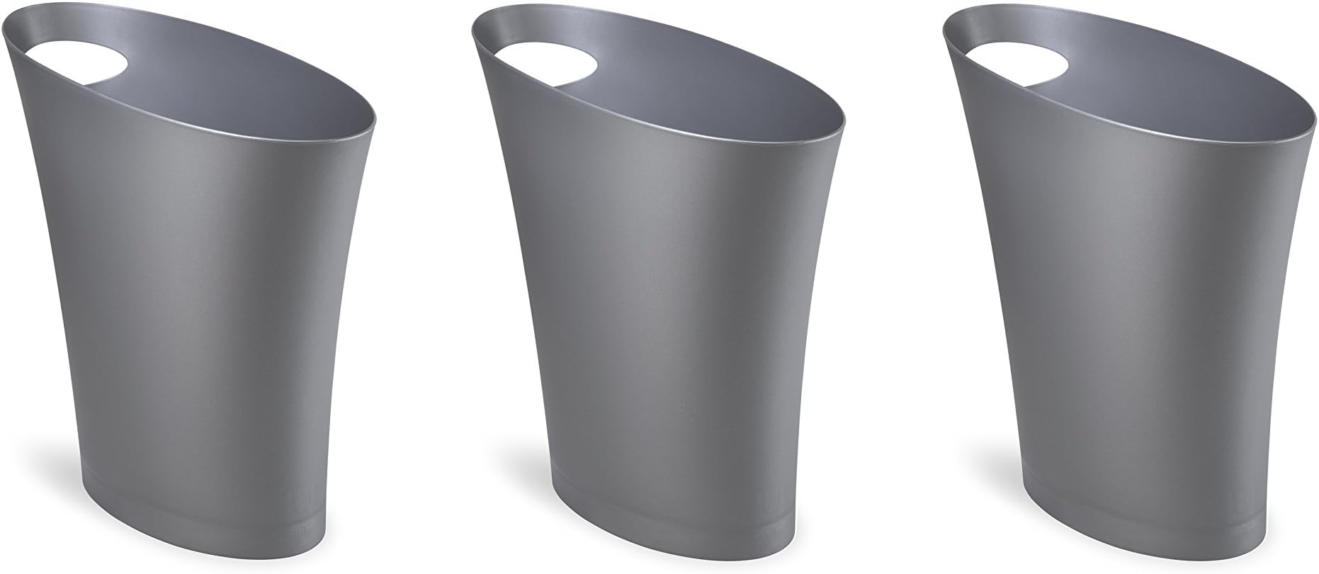 Umbra Skinny Sleek & Stylish Bathroom Trash, Small Garbage Can Wastebasket for Narrow Spaces at Home or Office, 2 Gallon Capacity, Silver, 3-Pack